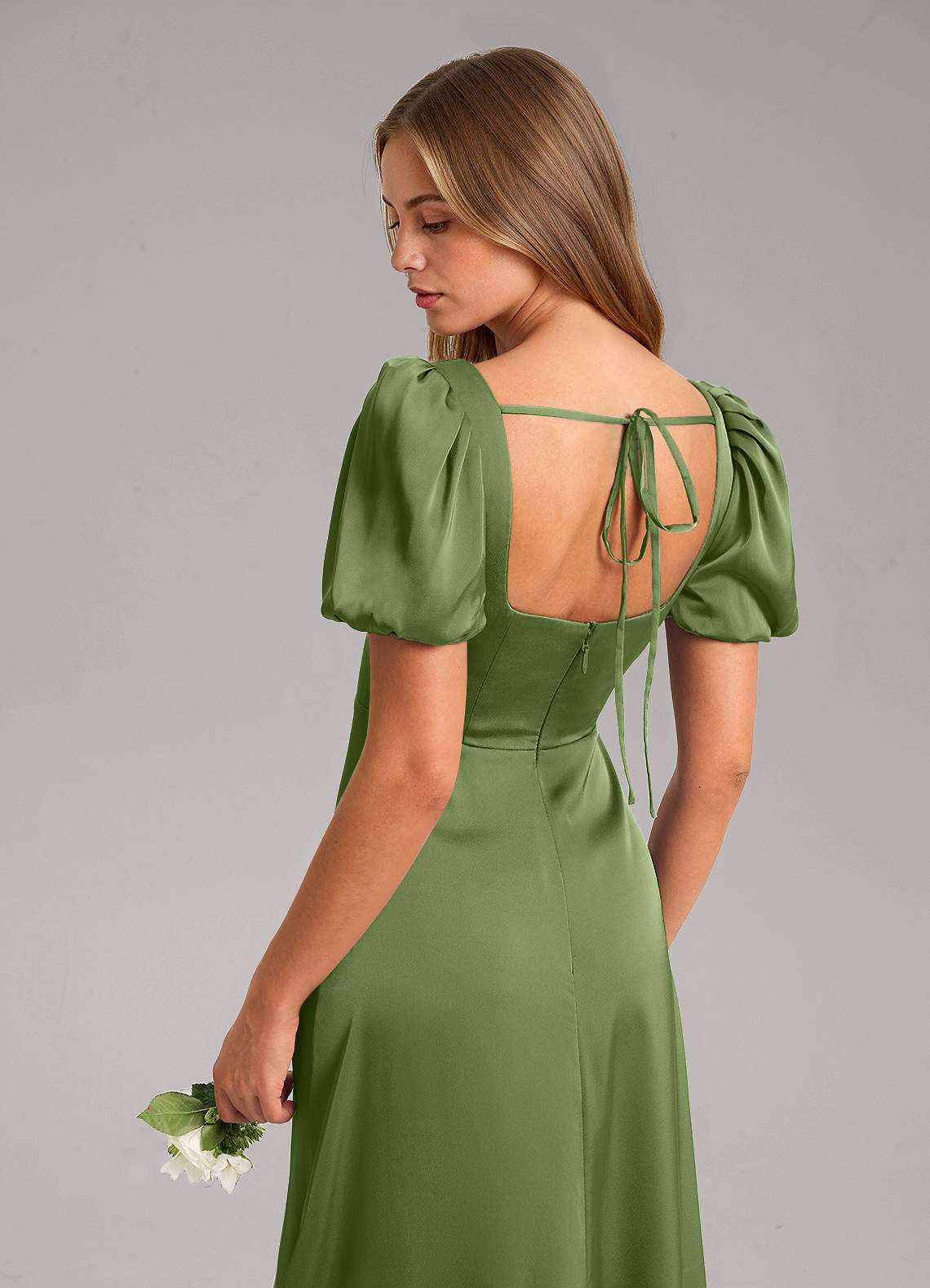 Azazie Fyona Vestidos de damas de honor Vestido de Enebro de Satén Elástico de Corte en A con Plisado image12