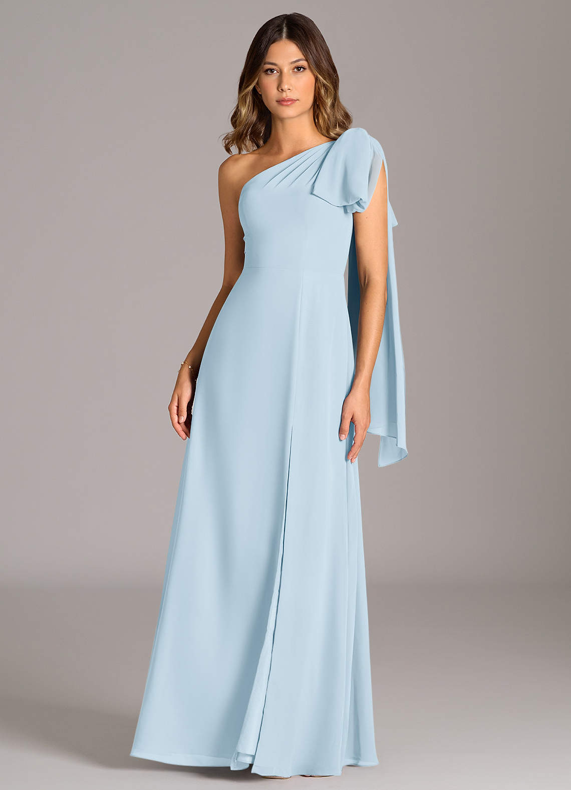azazie sky blue bridesmaid dresses A-Line One-Shoulder Floor-Length Chiffon Abbey Clancy Lipsy Blue OrangeTagApparel Cup Size:Regular The Tella bridesmaid dress