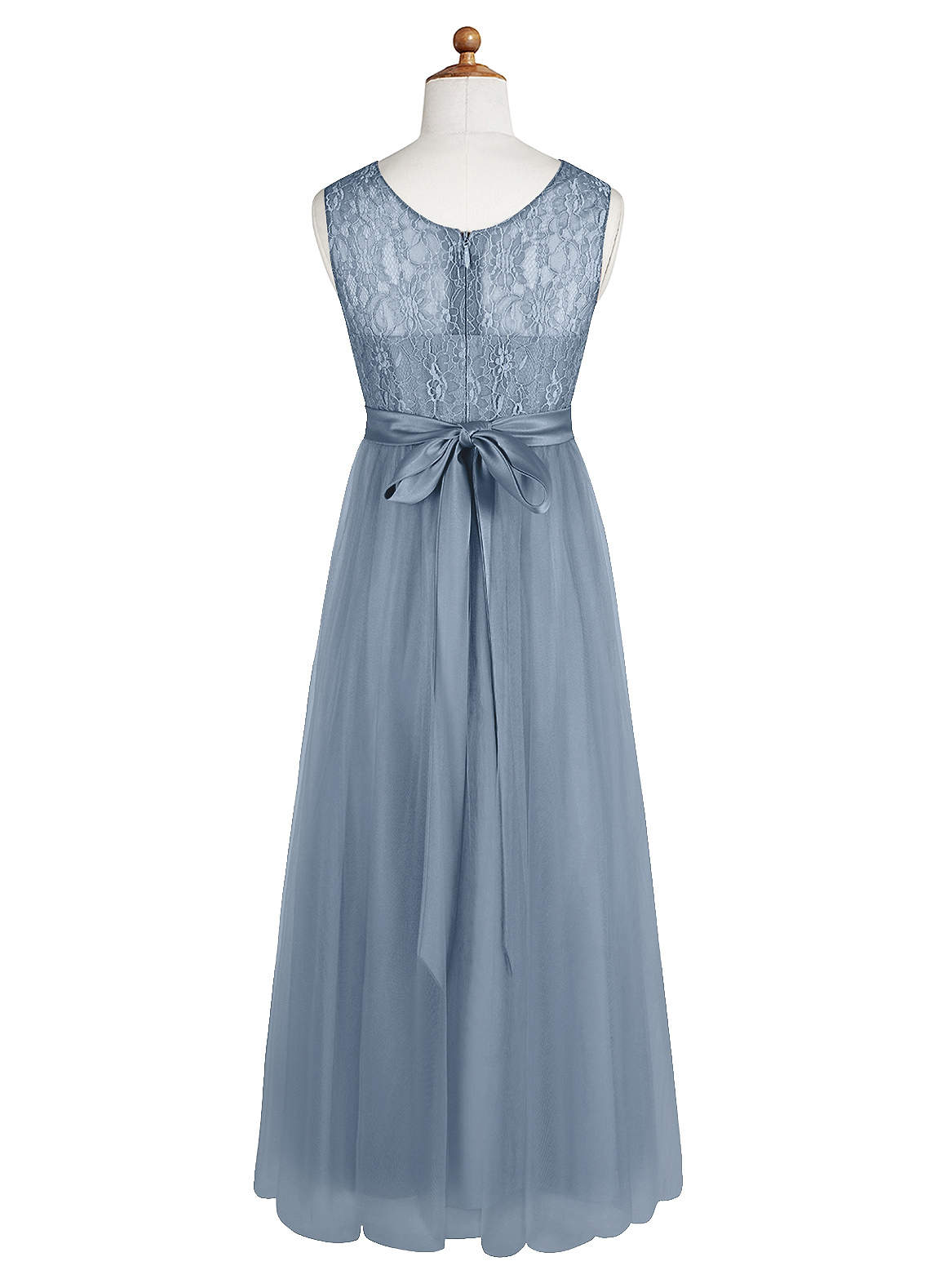 Azazie Georgette Junior Dusty Blue A-Line Lace Tulle Dress image8
