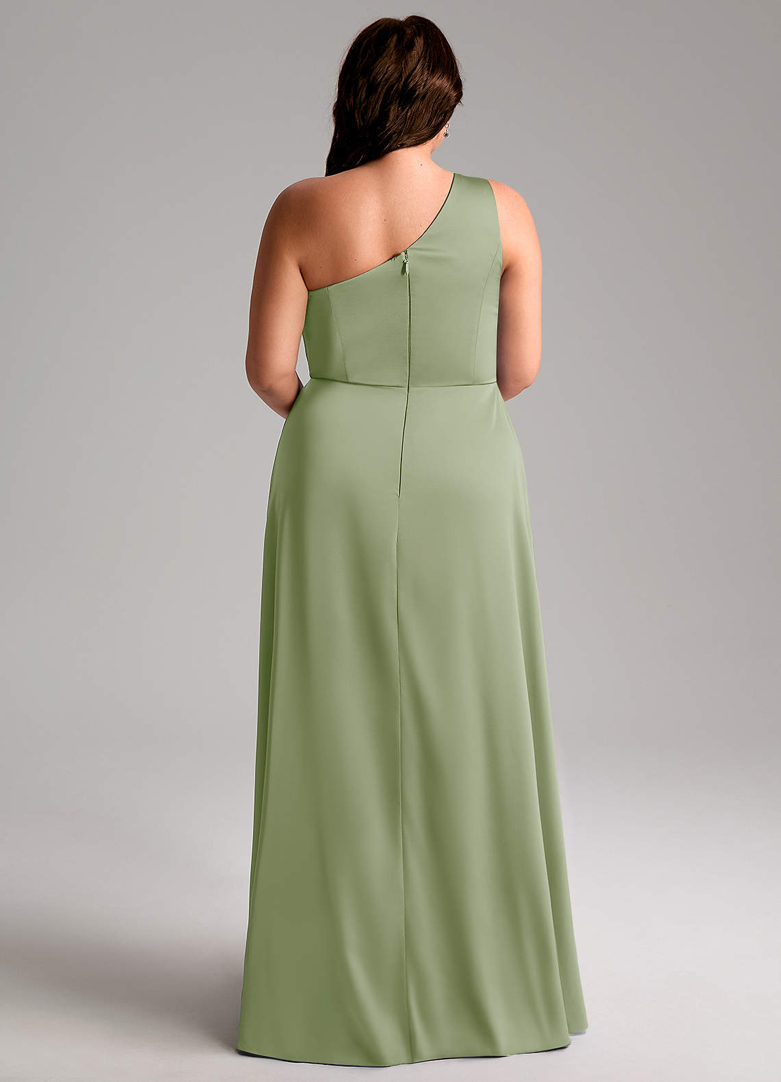 Azazie Brooke Bridesmaid Dresses Dusty Sage A-Line One Shoulder Stretch Satin Dress image8