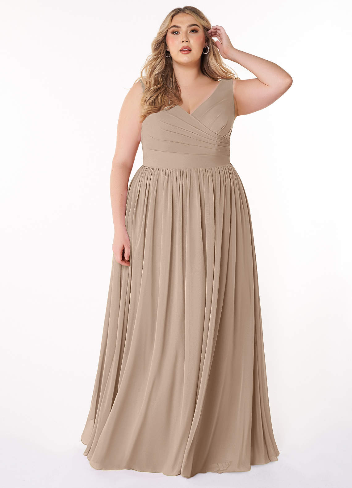 Azazie Keyla Bridesmaid Dresses Taupe A-Line V-Neck Pleated Chiffon Dress image1