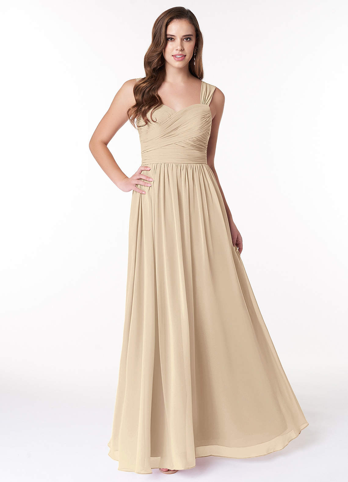 Azazie Zapheira Bridesmaid Dresses Champagne A-Line Ruched Chiffon Dress image1