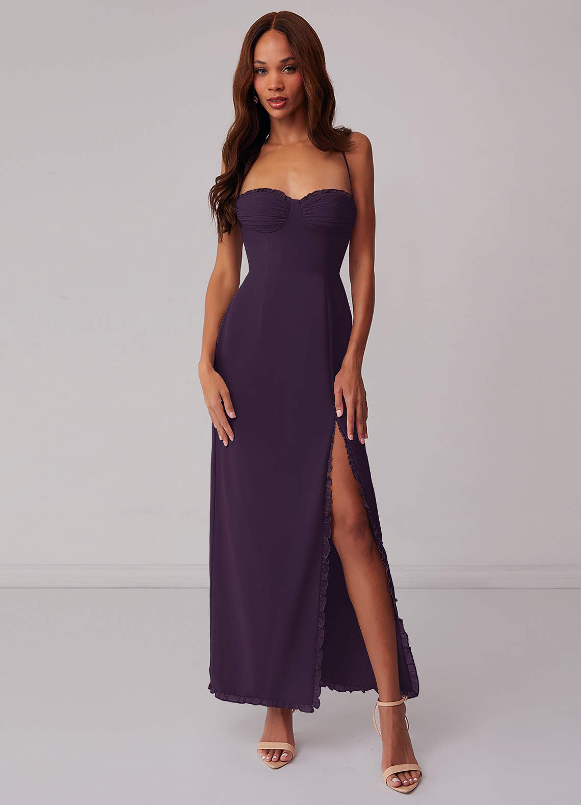 Barbie ♥ Azazie Bridesmaid Dresses Plum Sheath Corset Chiffon Dress image1