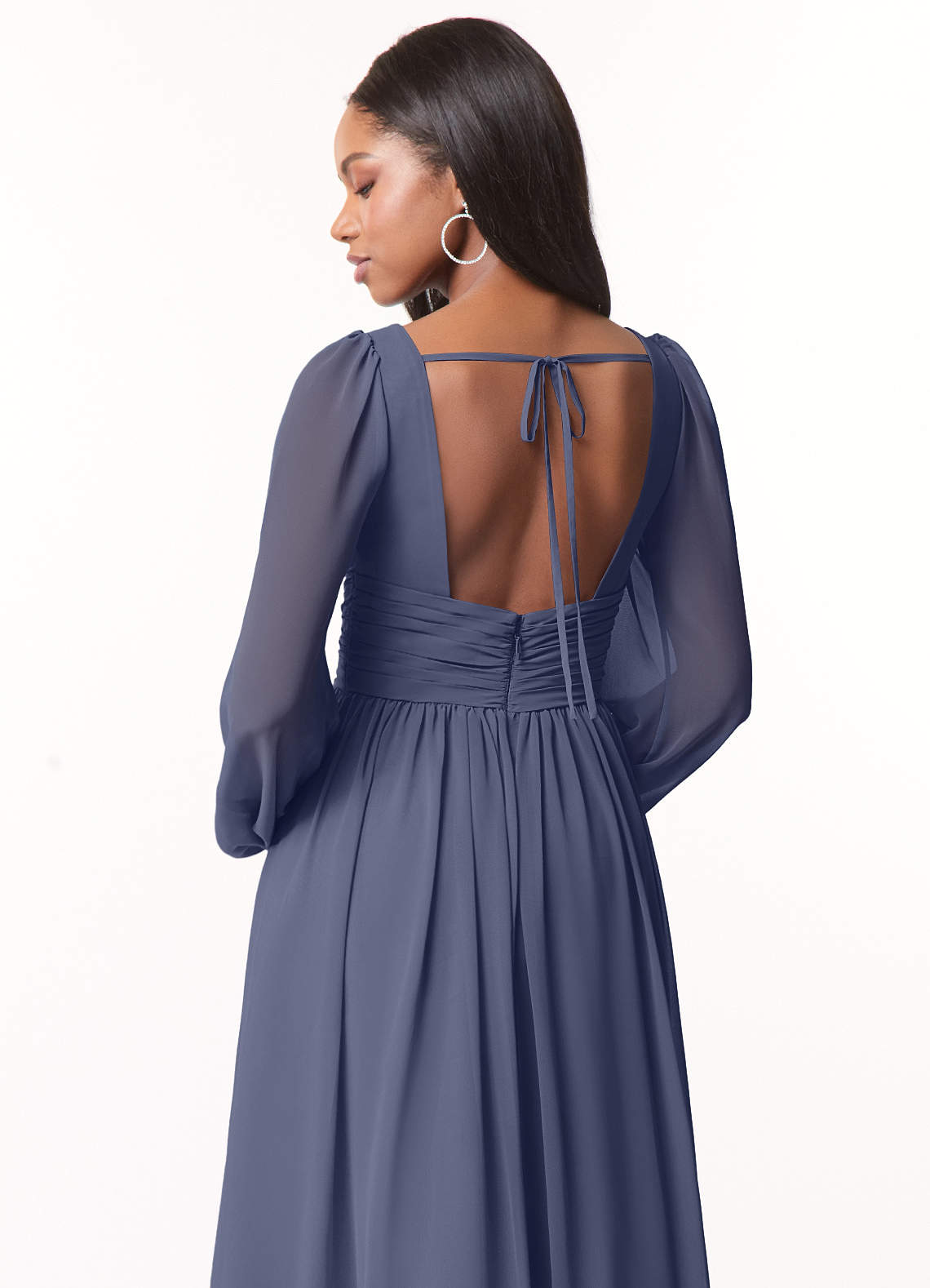 Azazie Norah Bridesmaid Dresses Stormy A-Line V-Neck Long Sleeve Chiffon Dress image2