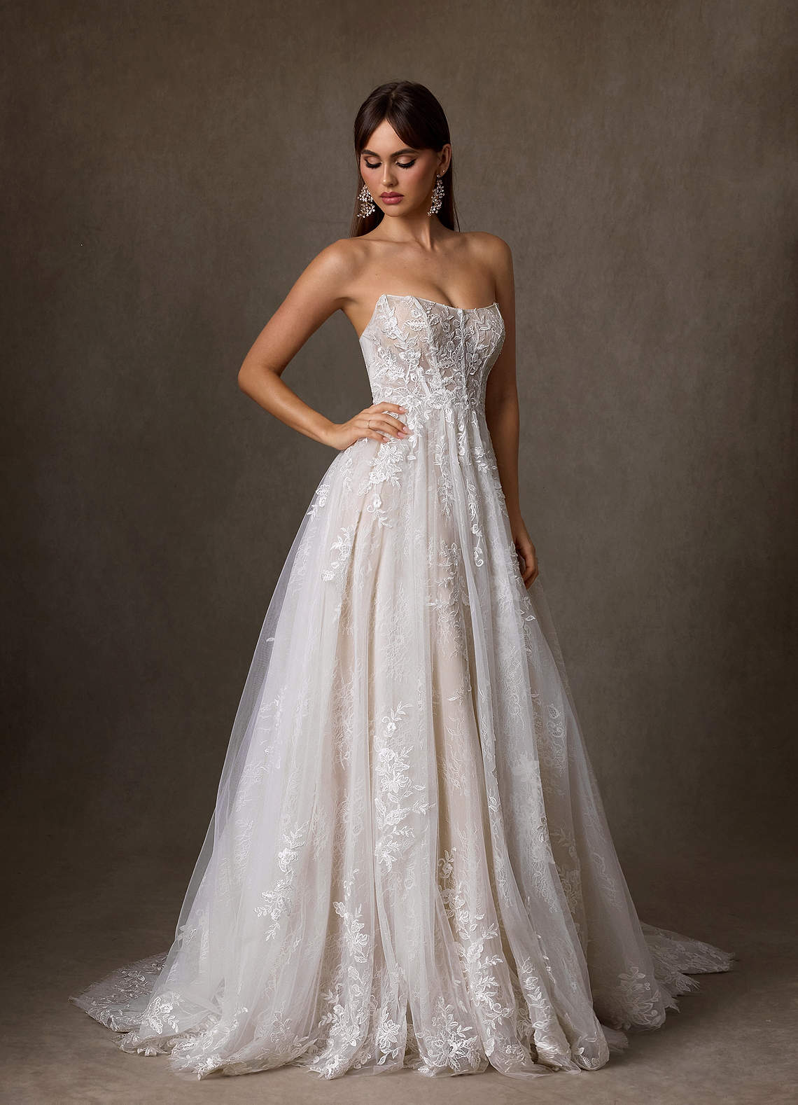 Azazie Elowyn Abiti da Sposa Abito Principessa in Pizzo Senza Cinturino Diamante Bianco Nudo image7