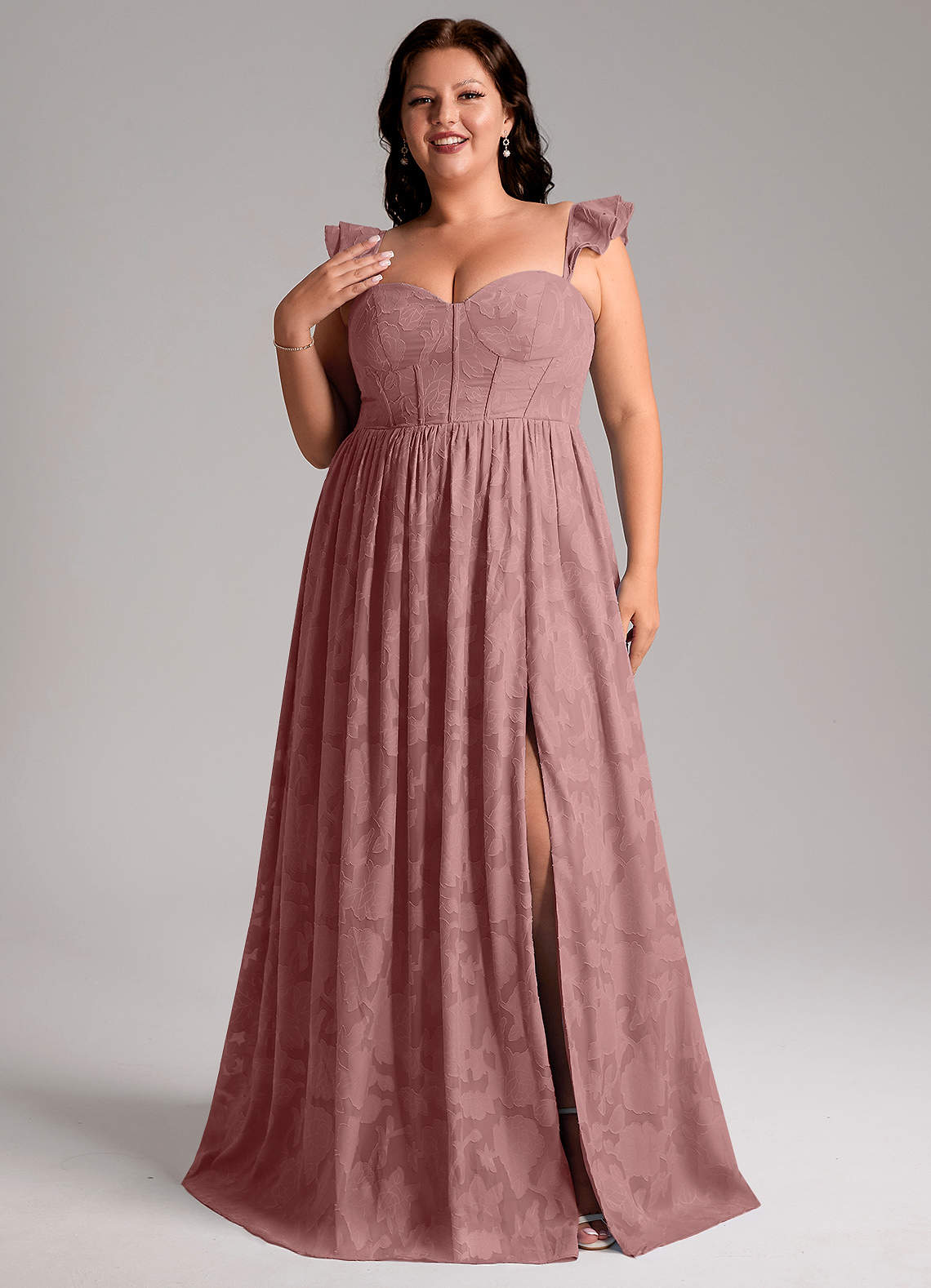 Azazie Denisse Bridesmaid Dresses Dusty Rose A-Line Ruched Floral Burnout Dress image6