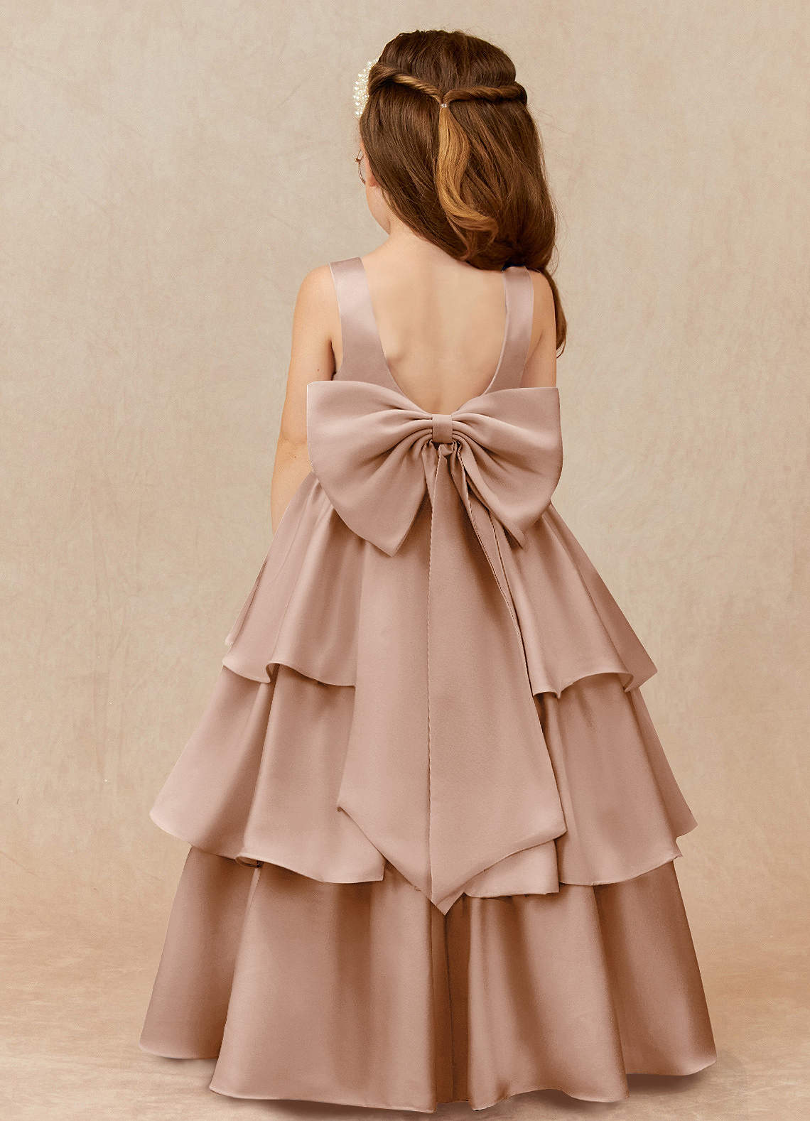 Azazie Margie vestidos de niña de las flores Vestido de Rosa Inglesa de Satén Elástico de Corte En A con Lazo image1