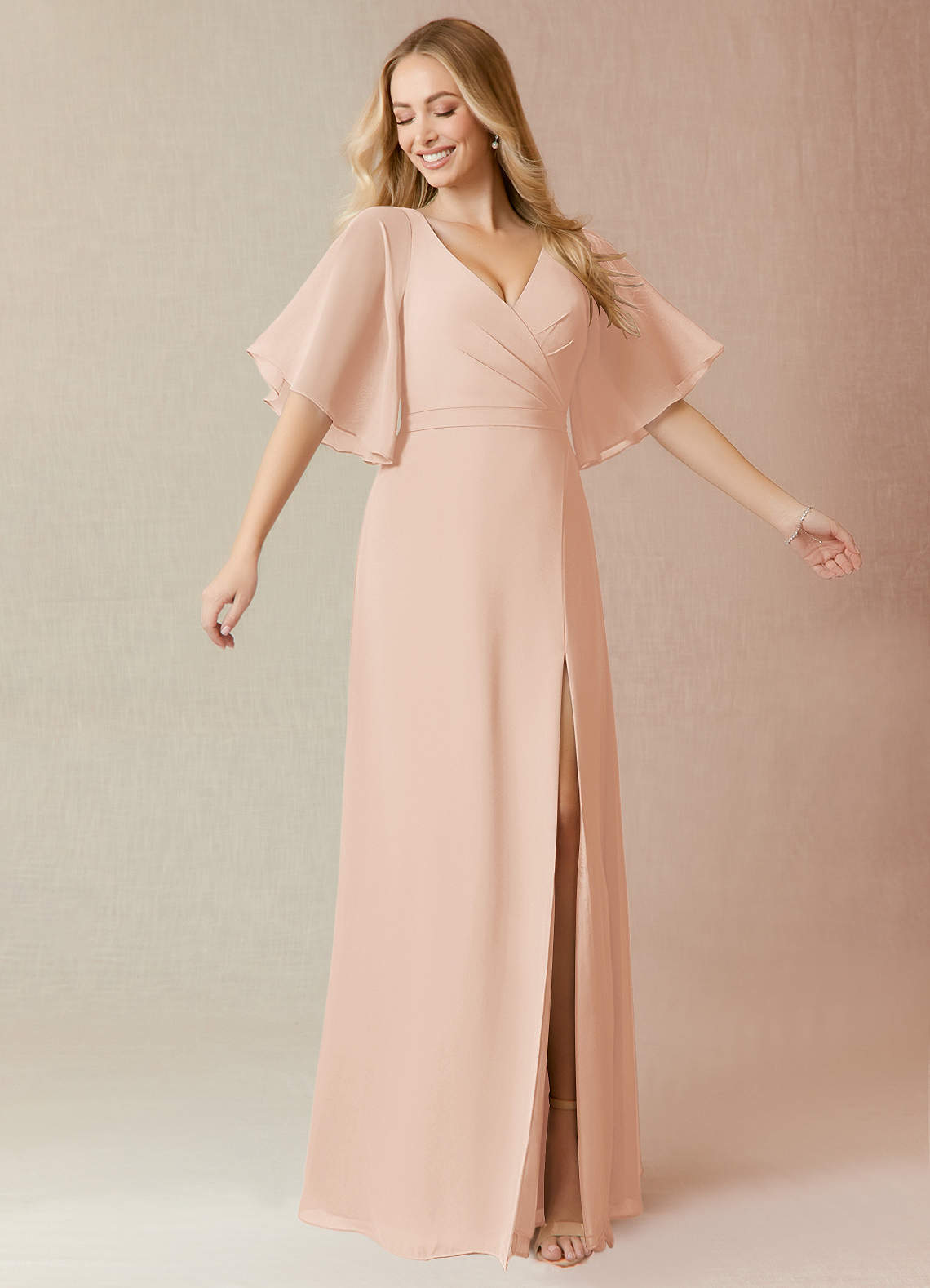 Azazie Cierra Bridesmaid Dresses English Rose A-Line V-Neck Chiffon Dress image1
