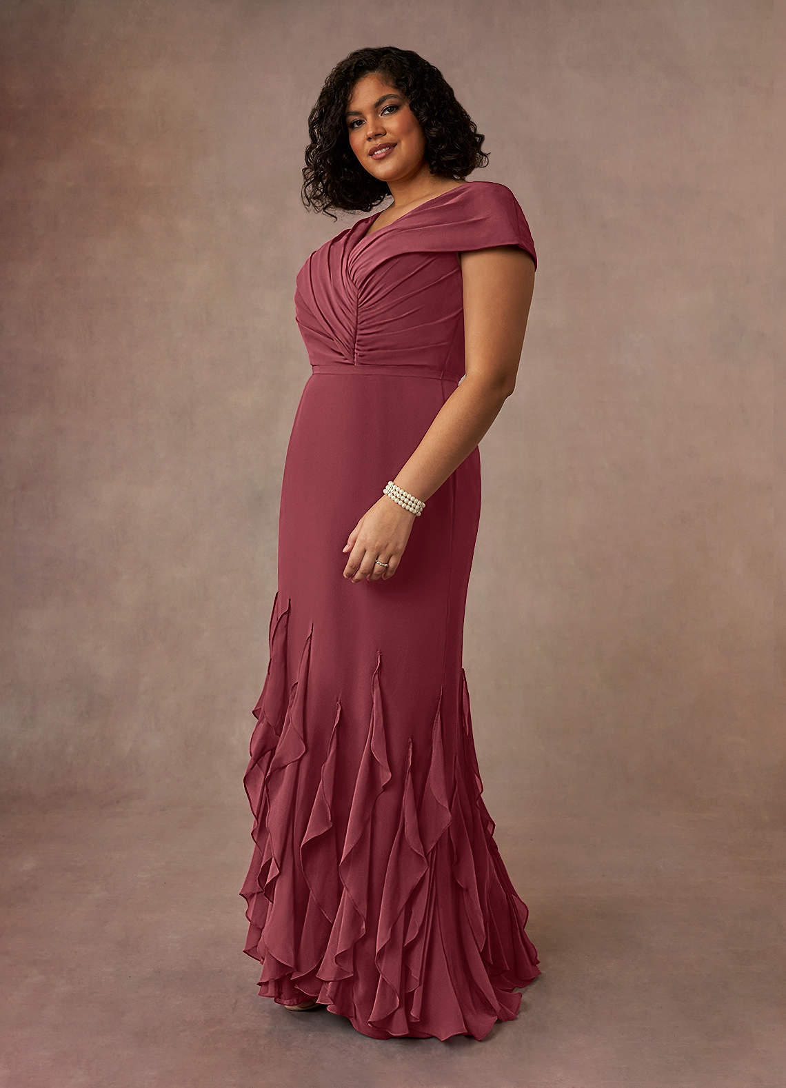 Azazie Bailora Merlot Mermaid Ruched Chiffon Dress Ready to Ship