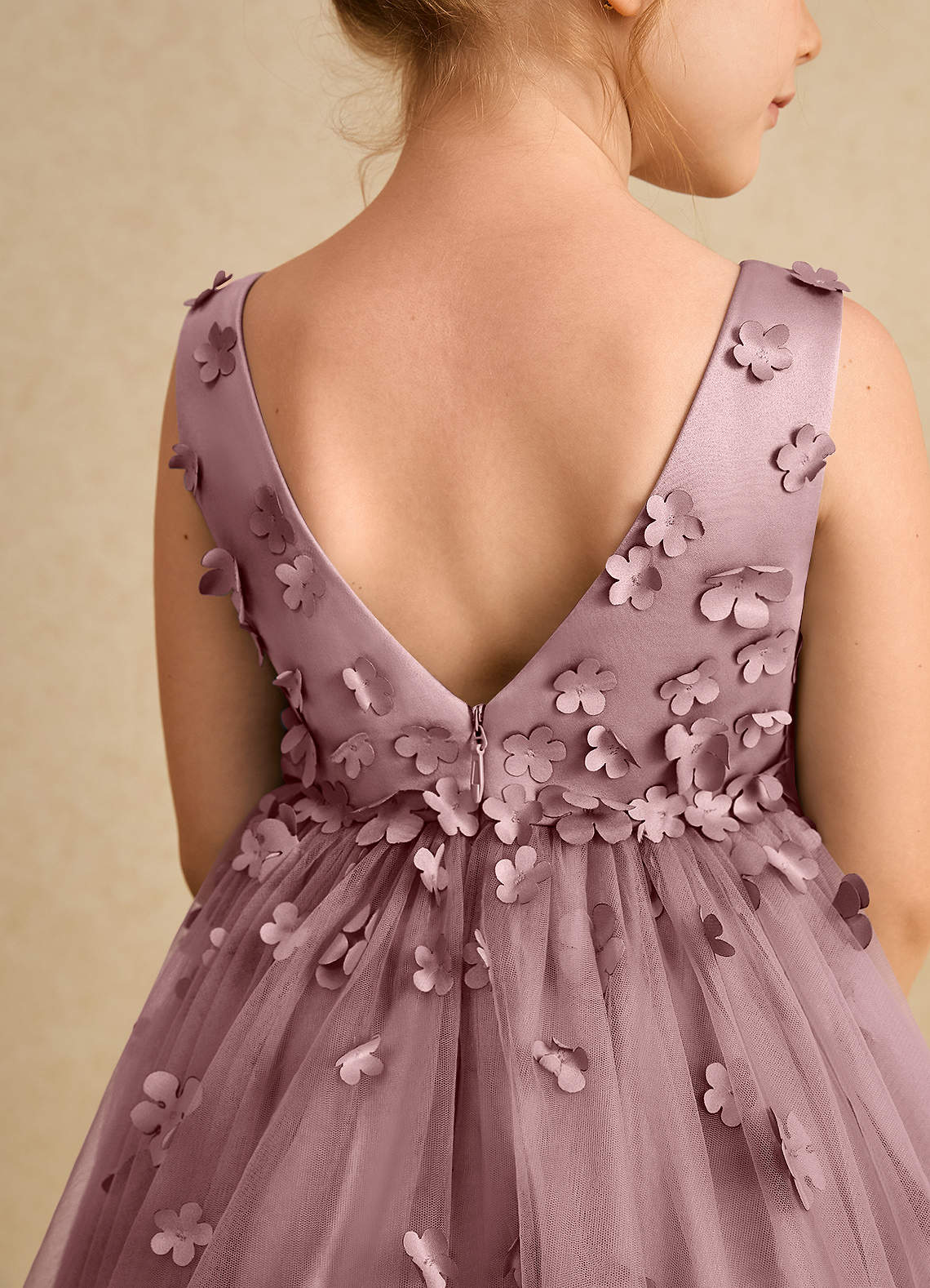 Azazie Lana Blumenmädchenkleider A-Linie ärmellos Matte Satin Kleid Altrosa image6