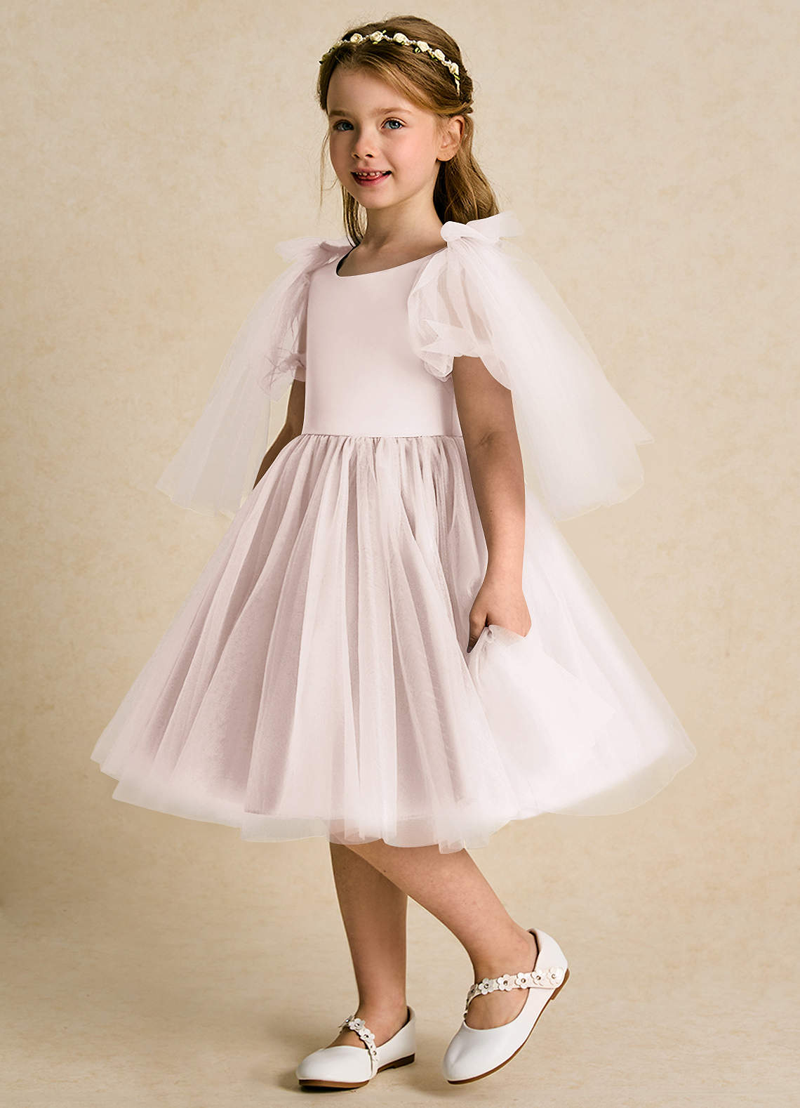 Azazie Duchess vestidos de niña de las flores Vestido de Pétalo De Rosa de Tul de Corte En A con Con mangas image1