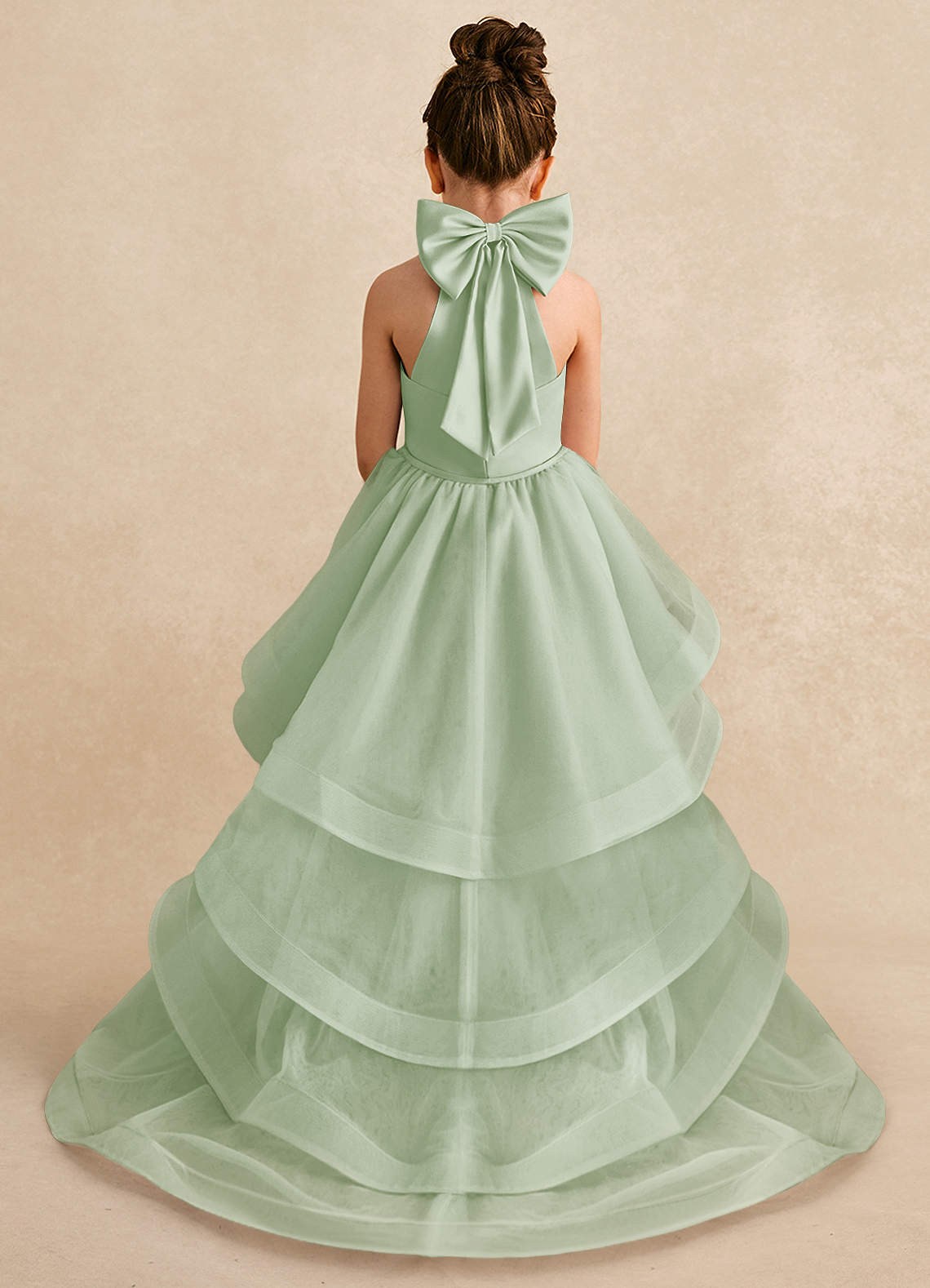 Azazie Bev Flower Girl Dresses Dusty Sage A-Line Convertible Tulle Dress image1