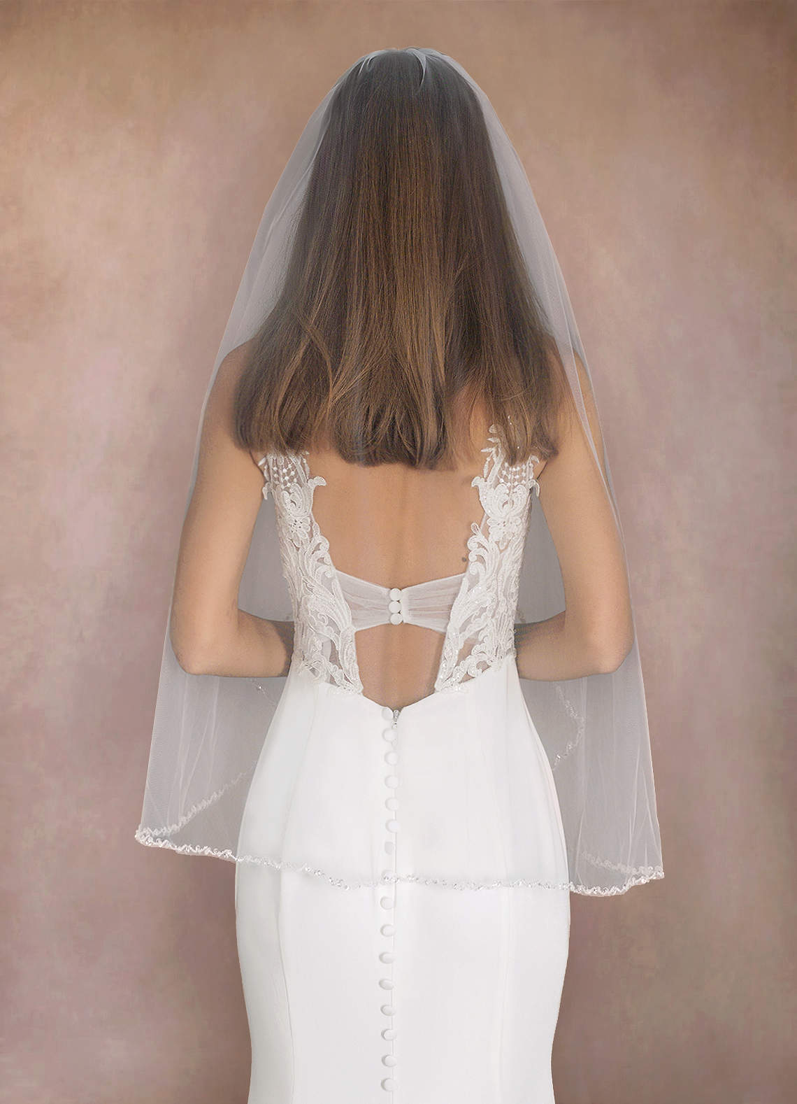 front Sheena Beads Hip Length Veil