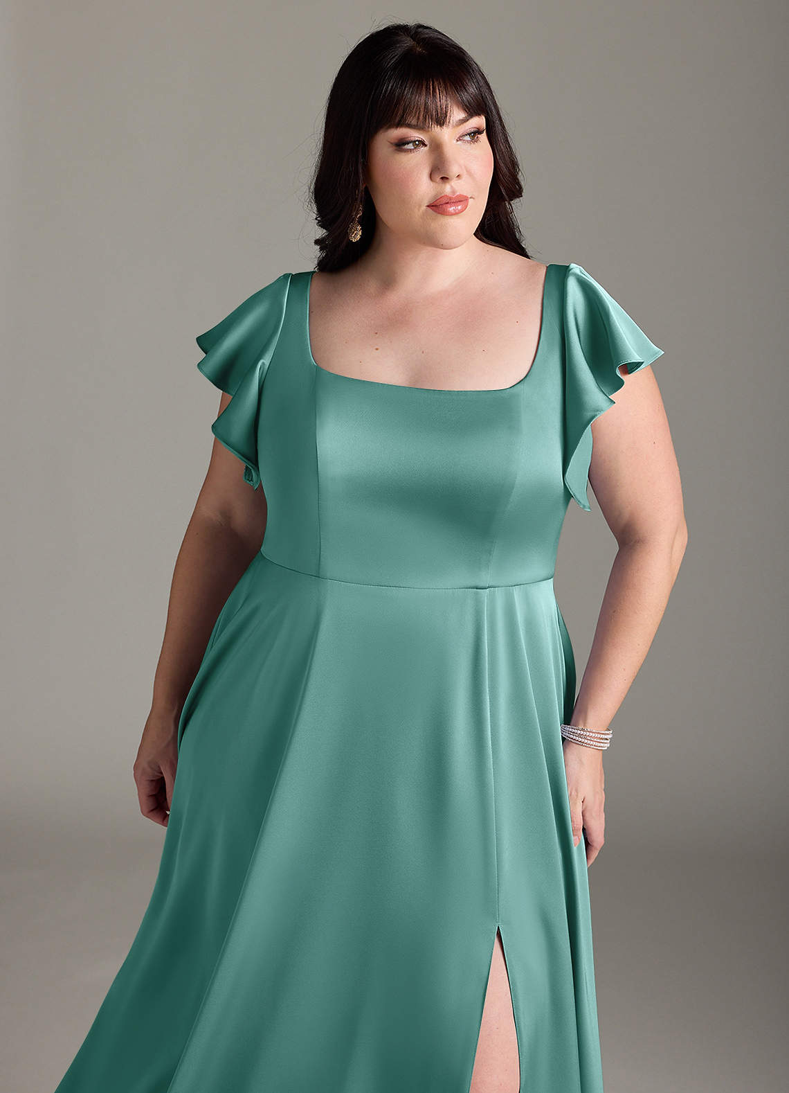 Azazie Bondi Bridesmaid Dresses Aqua A-Line Bow Stretch Satin Dress image9