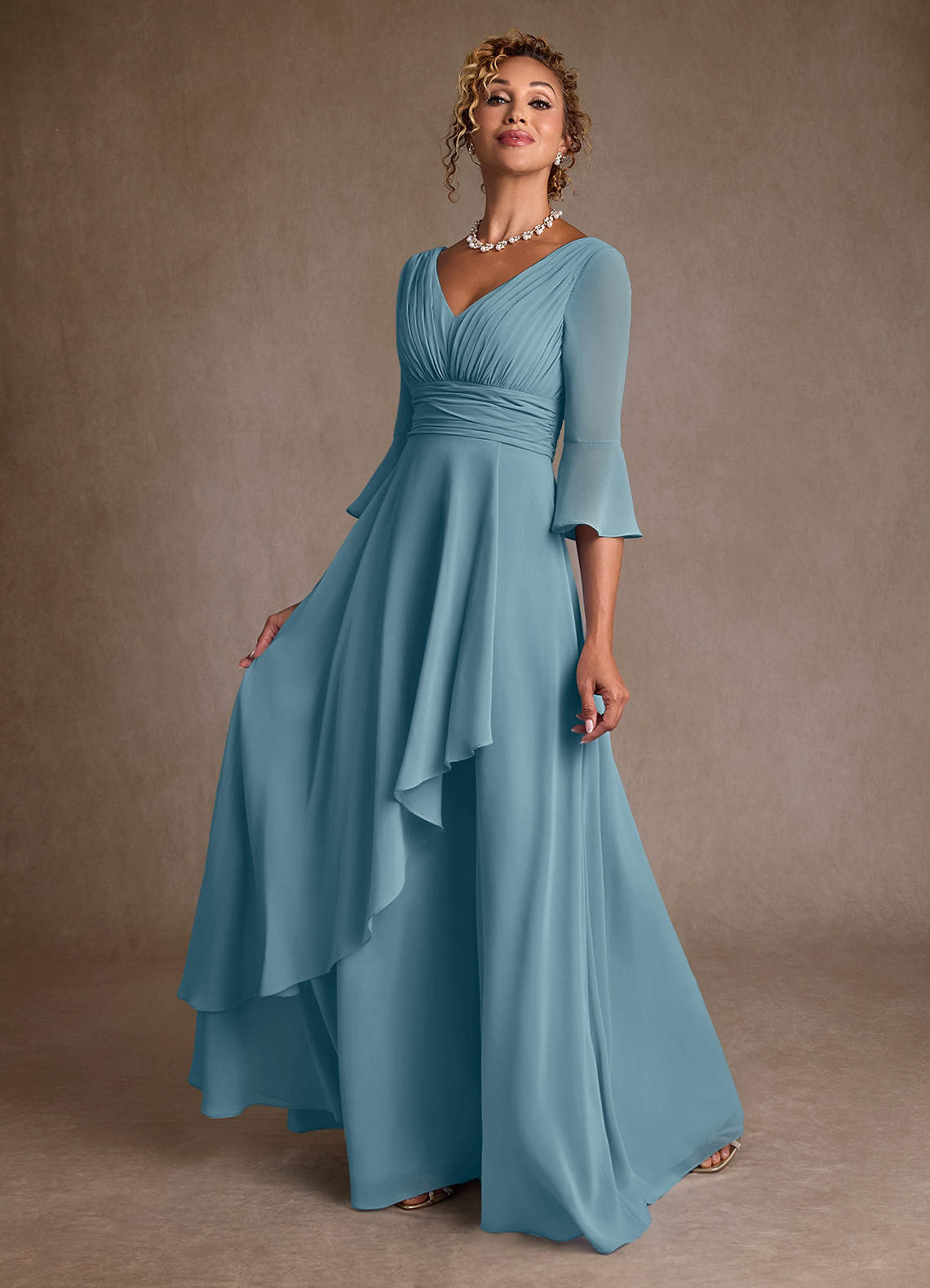 Azazie Eire Chiffon Moody Blue Mother of the Bride Dresses Size UK 6