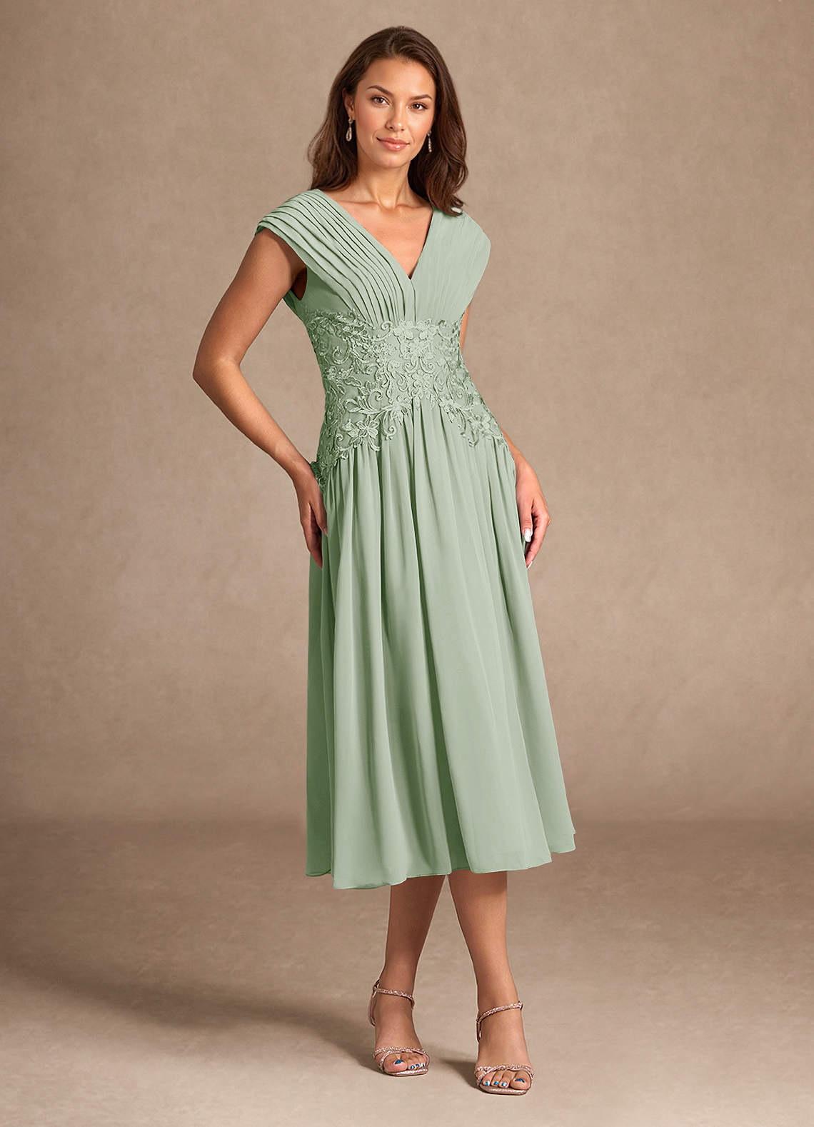 Azazie Hudson Mother of the Bride Dresses Dusty Sage A-Line Lace Dress image5