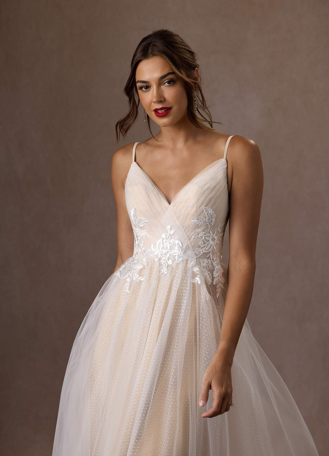 Azazie Liana Wedding Dresses Diamond White Champagne A-Line V-Neck Sequins Tulle Dress image3