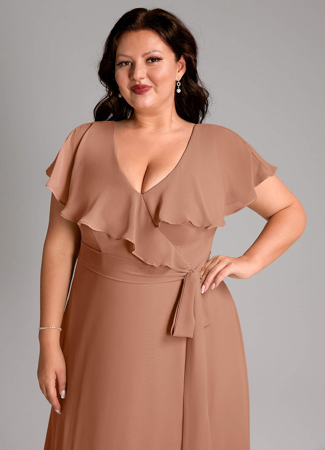 bridesmaid dresses syracuse ny Bronzer V-Neck Detachable Bow Straps V-Neck Silk Satin Convertible Bridesmaid Dress Tea Length Bronzer / XL / N14