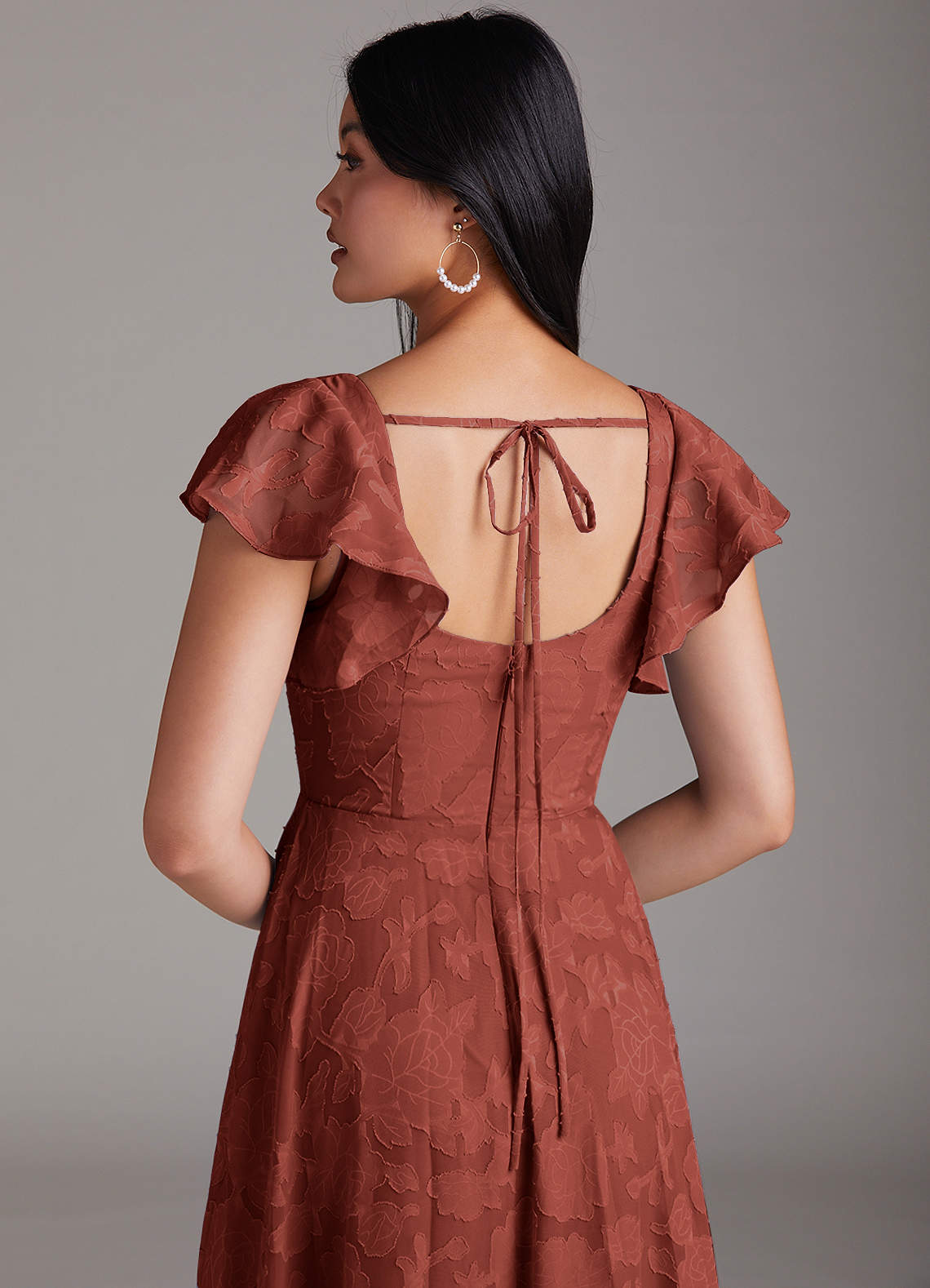 Azazie Bondi Bridesmaid Dresses Terracotta A-Line Side Slit Floral Burnout Dress image4