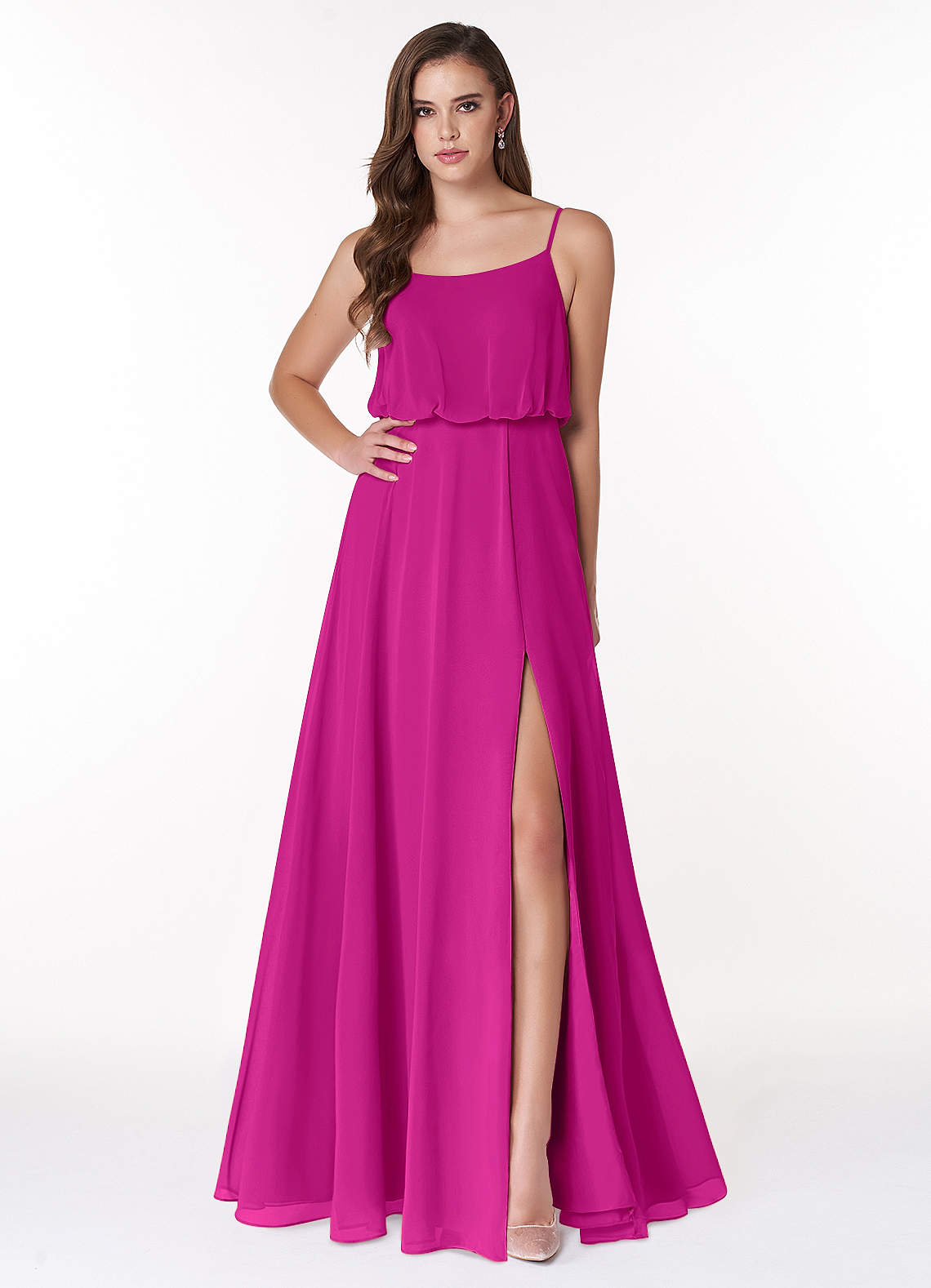 Azazie Lupe Bridesmaid Dresses Fuchsia A-Line Scoop Blouson Chiffon Dress image1