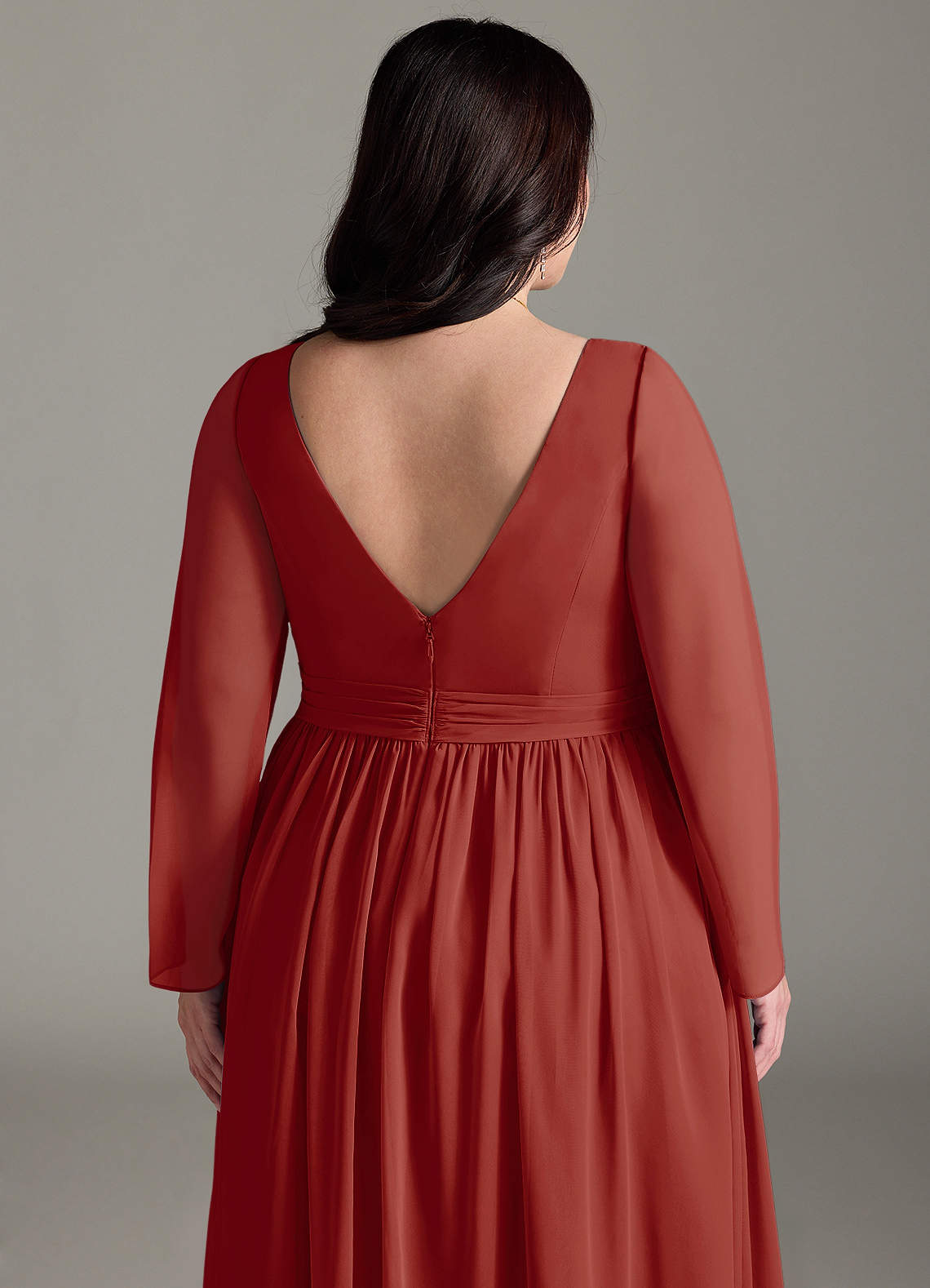 Azazie Teton Vestidos de dama de honra para maternidade Vestido Linha A Manga comprida Comprimento do chão Chiffon image12