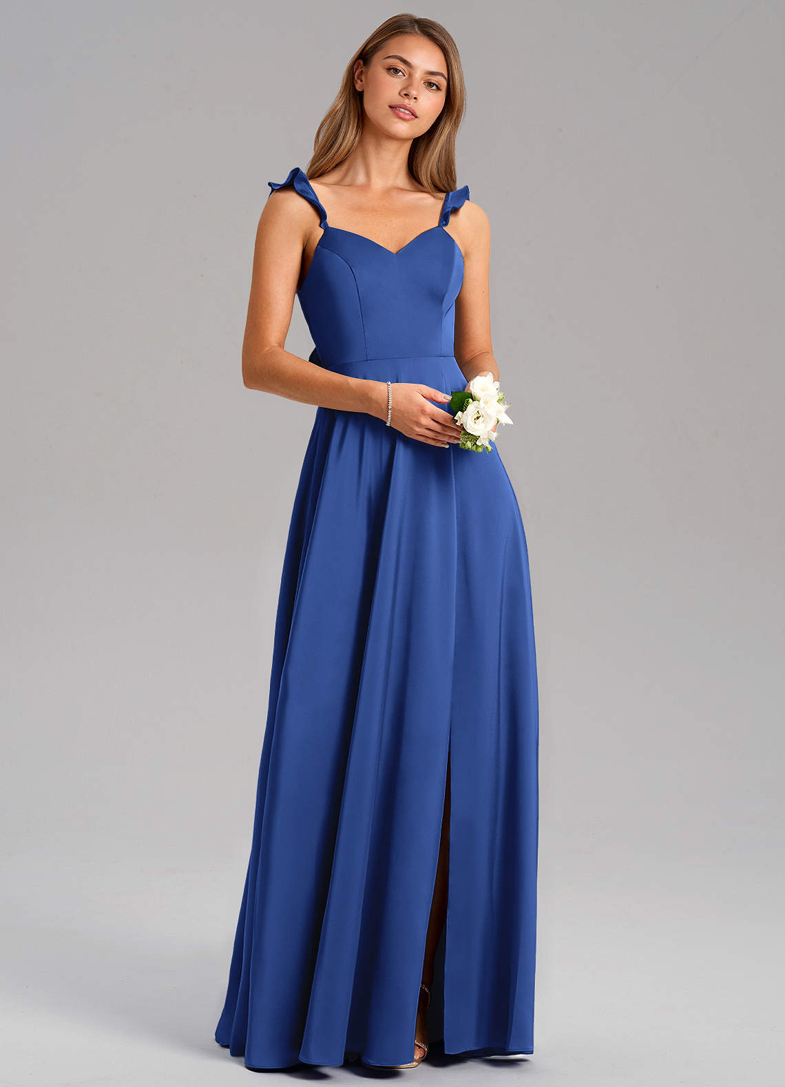 Azazie Everett Bridesmaid Dresses Royal Blue A-Line Stretch Satin Dress image1