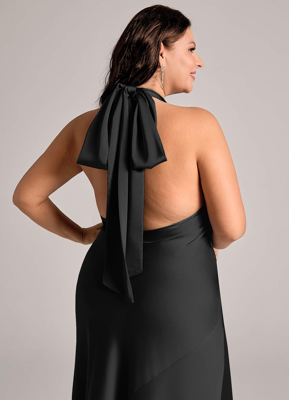 Azazie Velli Bridesmaid Dresses Black Mermaid High Neck Stretch Satin Dress image12