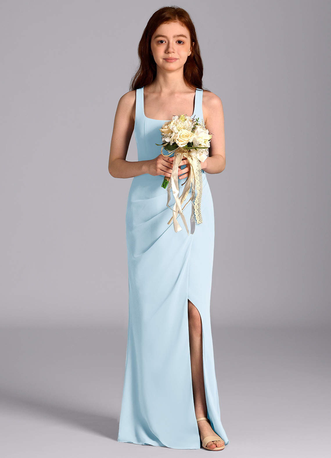 Azazie Mero Junior Sky Blue Mermaid Pleated Chiffon Dress image1