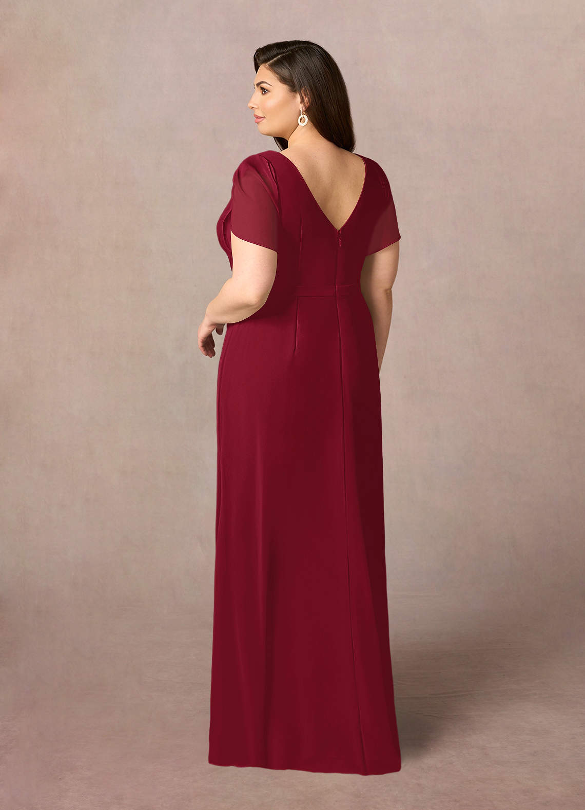 Azazie Marianne Mother of the Bride Dresses Burgundy Sheath V-Neck Pleated Chiffon Dress image8