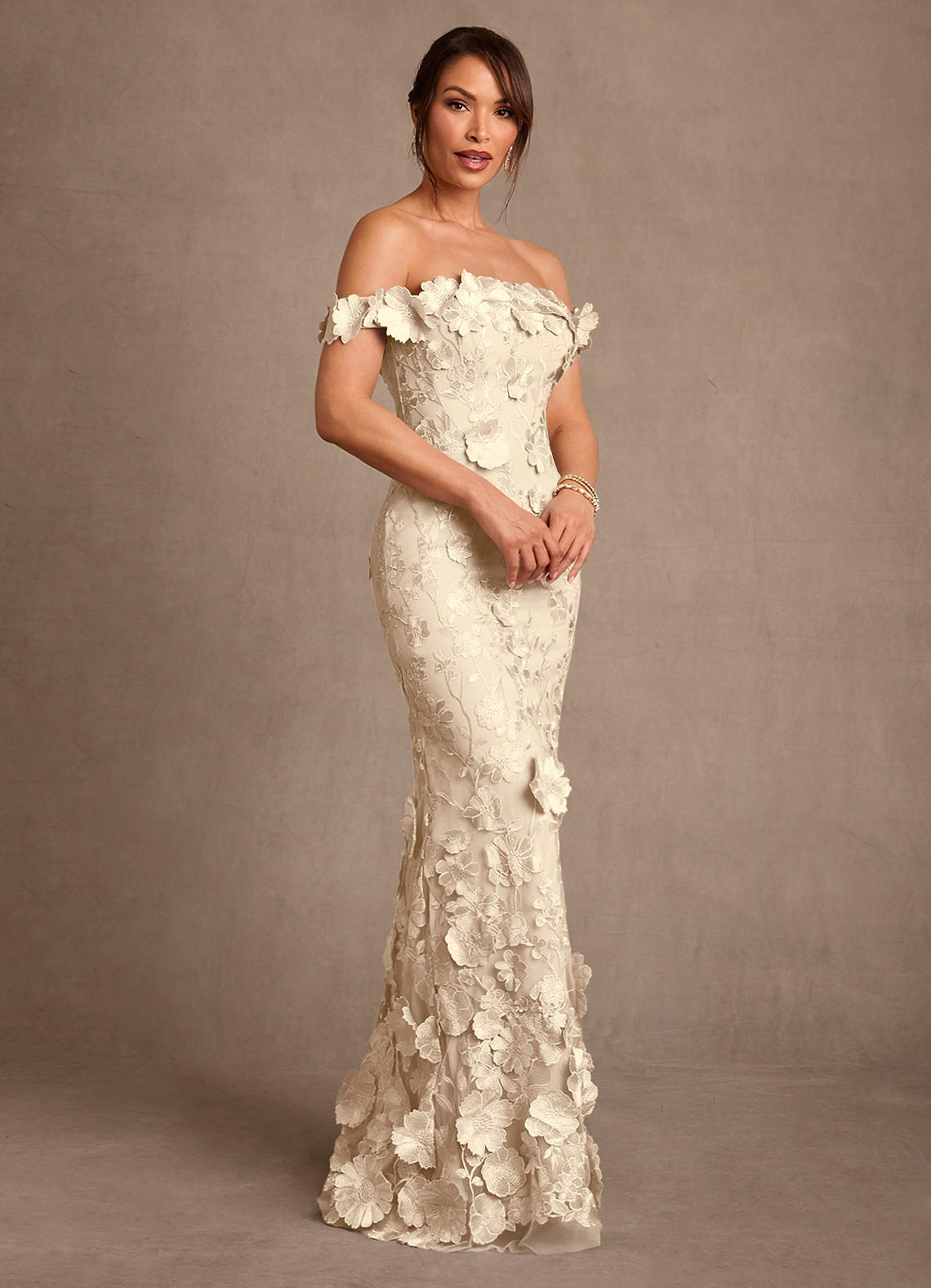 Azazie Lotta Mother of the Bride Dresses Champagne Mermaid Off the Shoulder Lace Dress image2