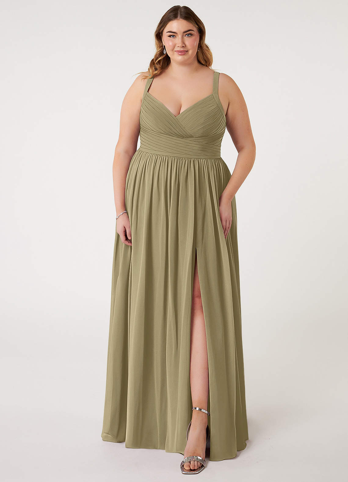 Azazie Chanel Brautjungfernkleider A-Linie Plissee Chiffon Kleid Moosgrün image1