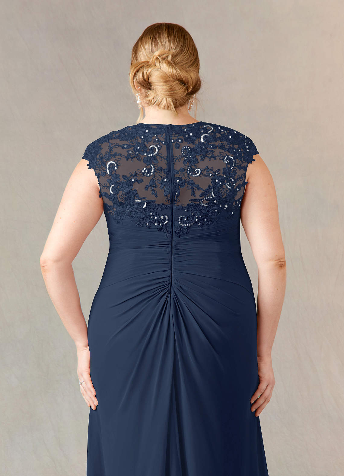 Azazie Birdie Dark Navy A-Line Queen Anne Sequins Chiffon Dress