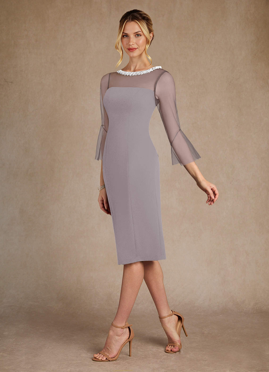 Azazie Bellevue Abiti per la Madre della Sposa Abito Tubino in Crepe Elasticizzato Perline Dusk image4
