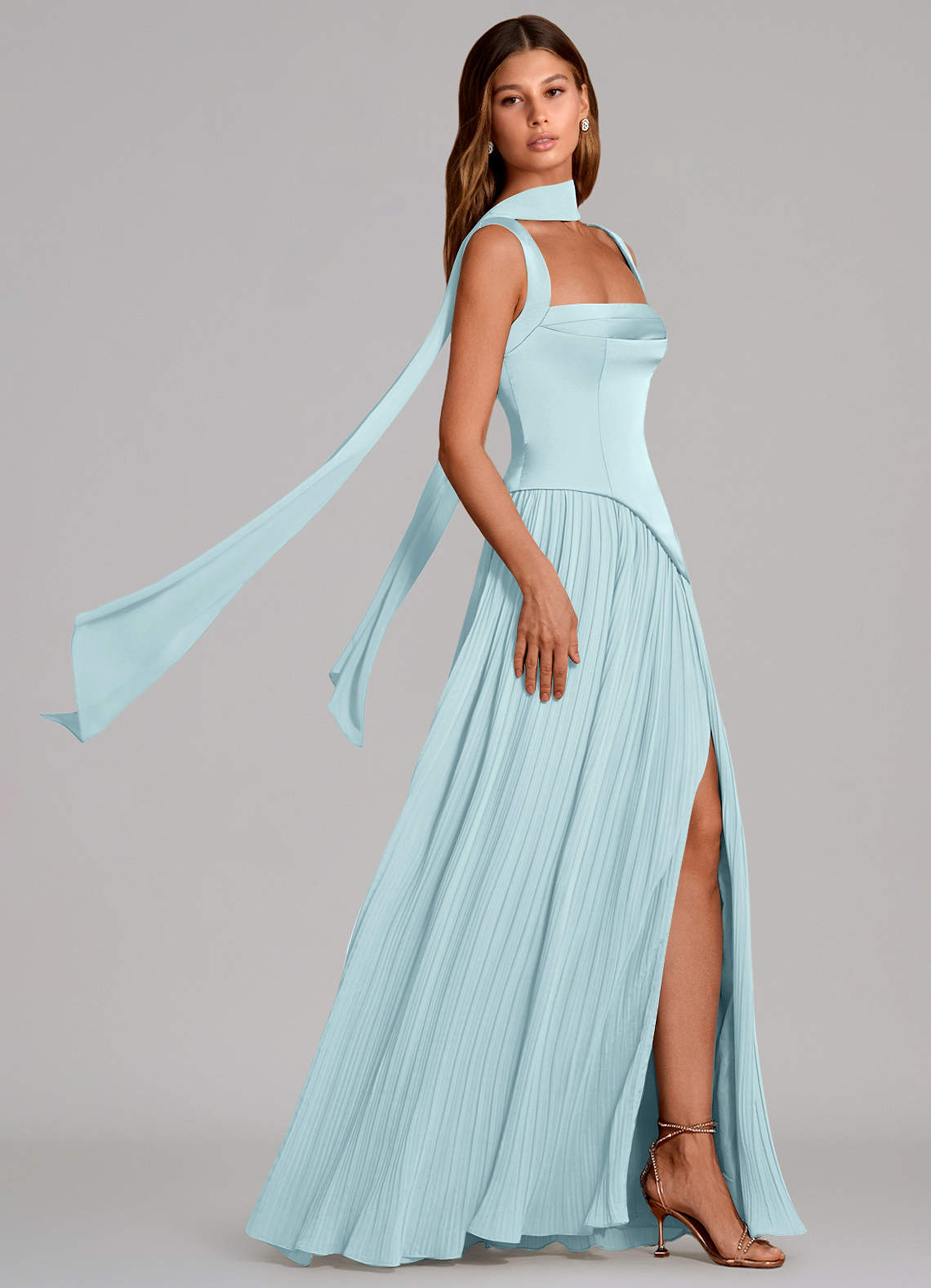 Azazie Stephanie Cloud Blue Stretch Satin Bridesmaid Dresses