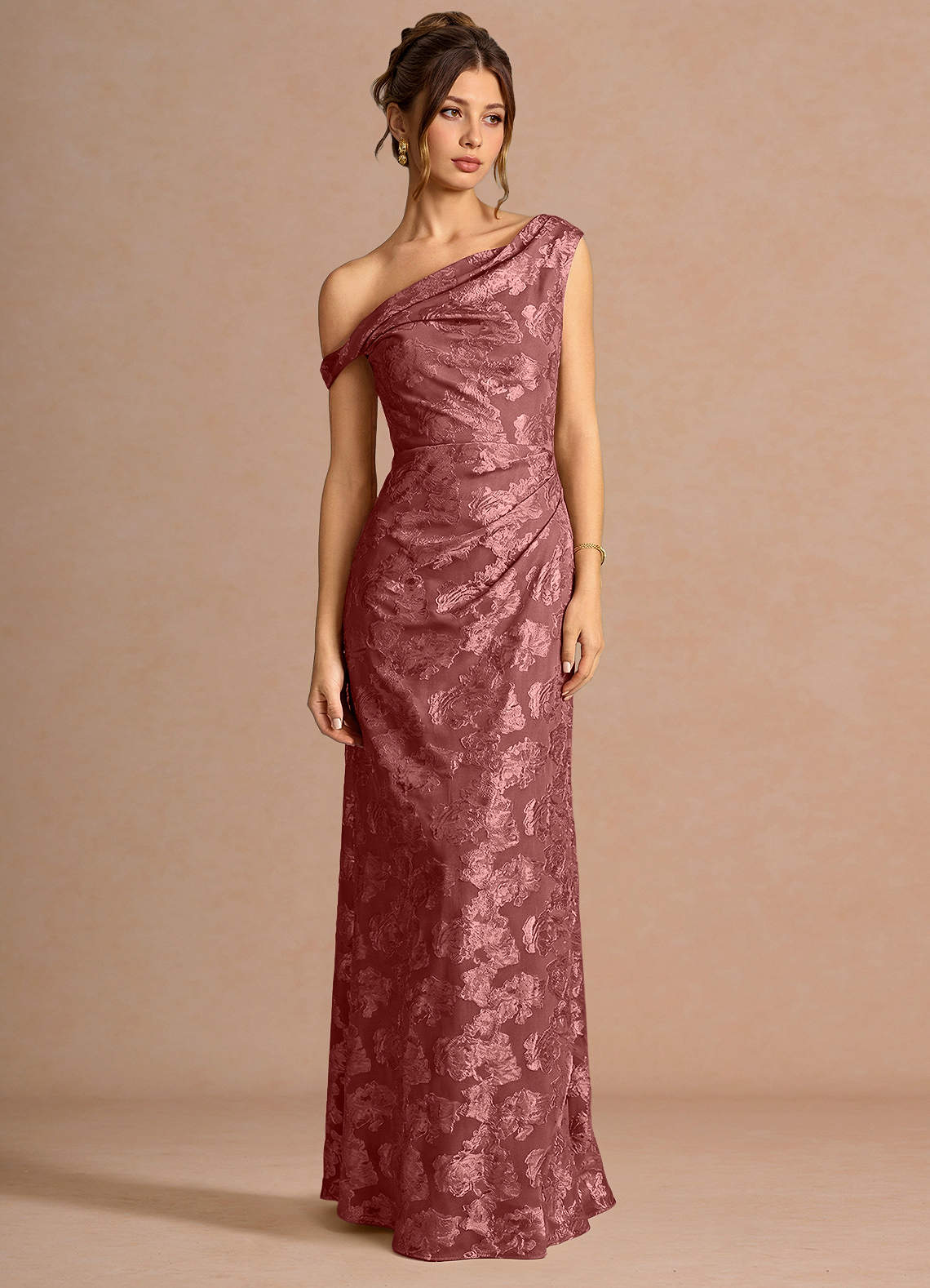 Azazie Floor-Length Maxi Dresses Mermaid Wedding Guest Formal Semi-Formal Dresses Asymmetrical Vintage Rose