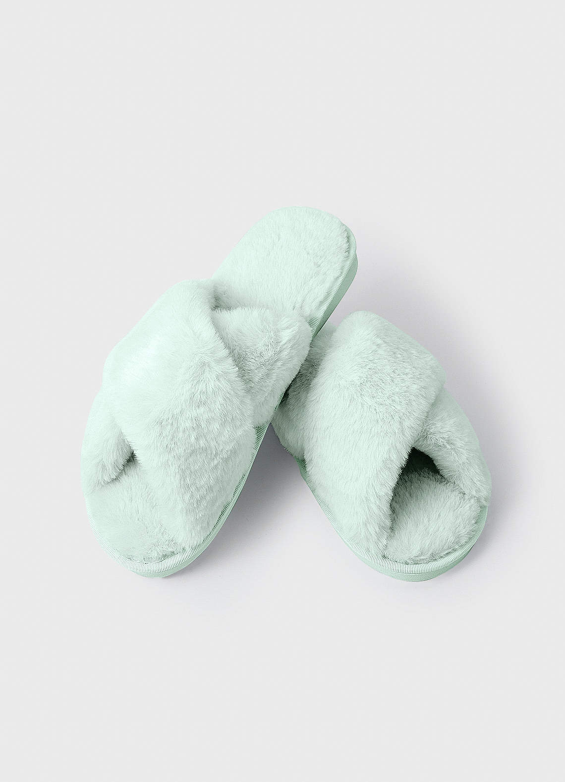 front Matching Color Cross Band Fuzzy Slippers