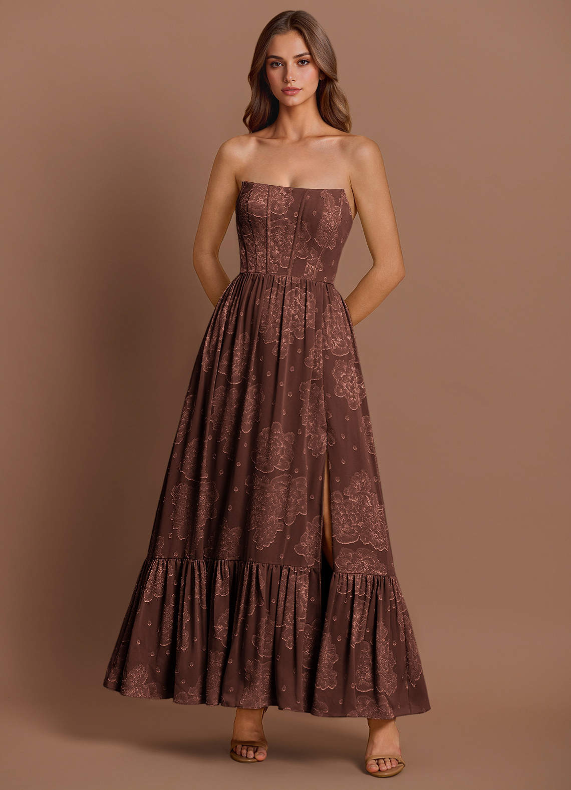 Lydia Mocha Coco Maxi Dress | Azazie