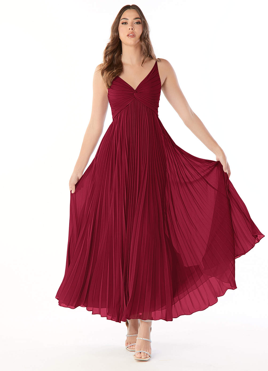 Azazie Raychelle Bridesmaid Dresses Burgundy A-Line V-Neck Chiffon Dress image1