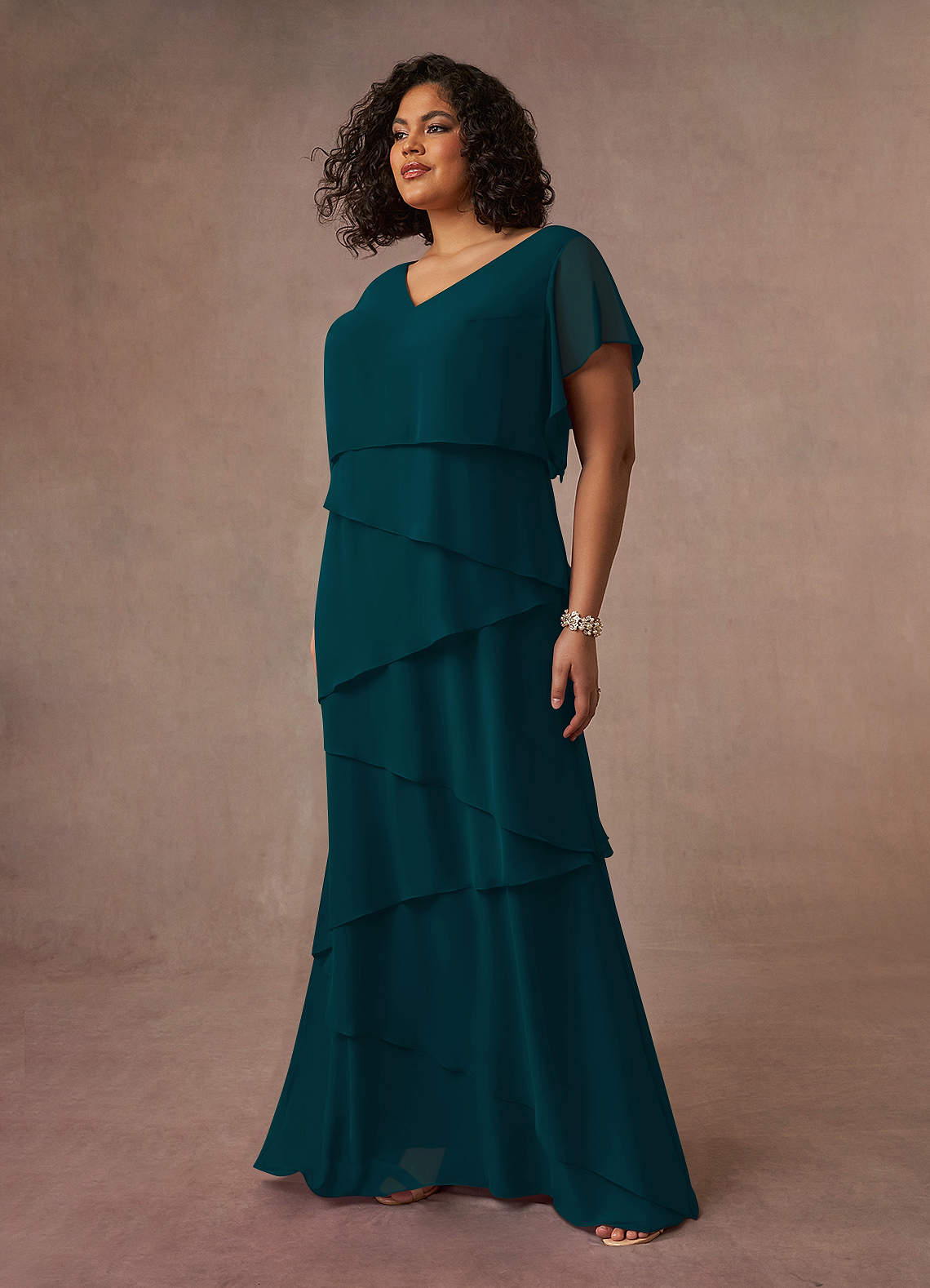 Azazie OHara Mother of the Bride Dresses Pine A-Line V-Neck Chiffon Dress image12