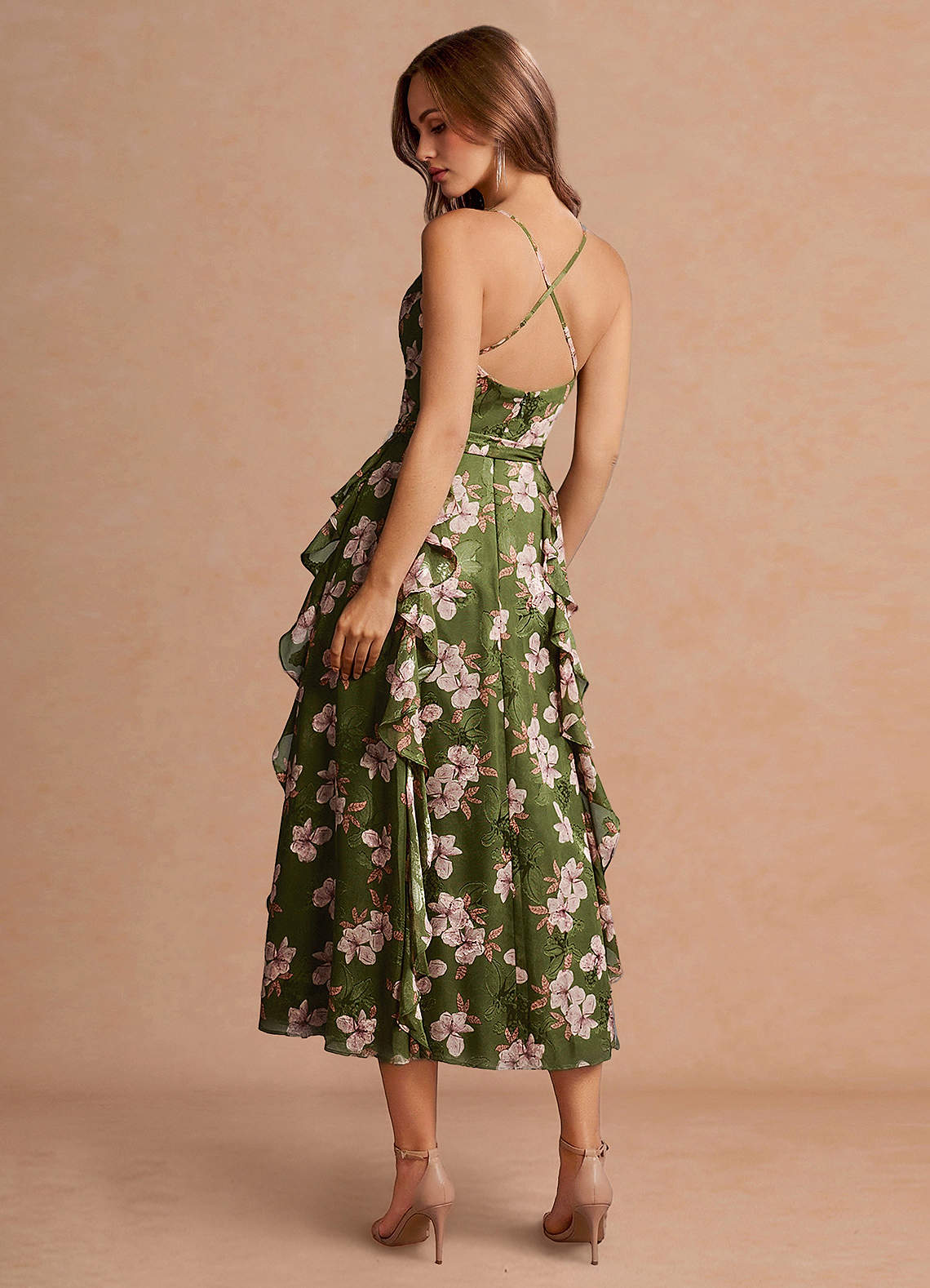 Megan Green Floral Midi Dress
