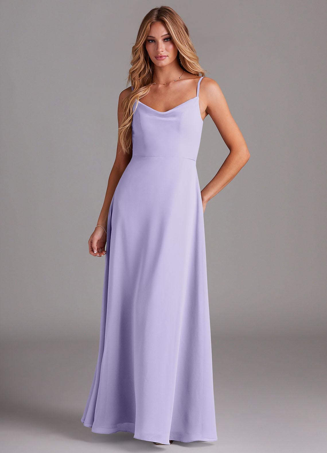 Azazie Daenerys Bridesmaid Dresses Lilac A-Line Cowl Chiffon Dress image1
