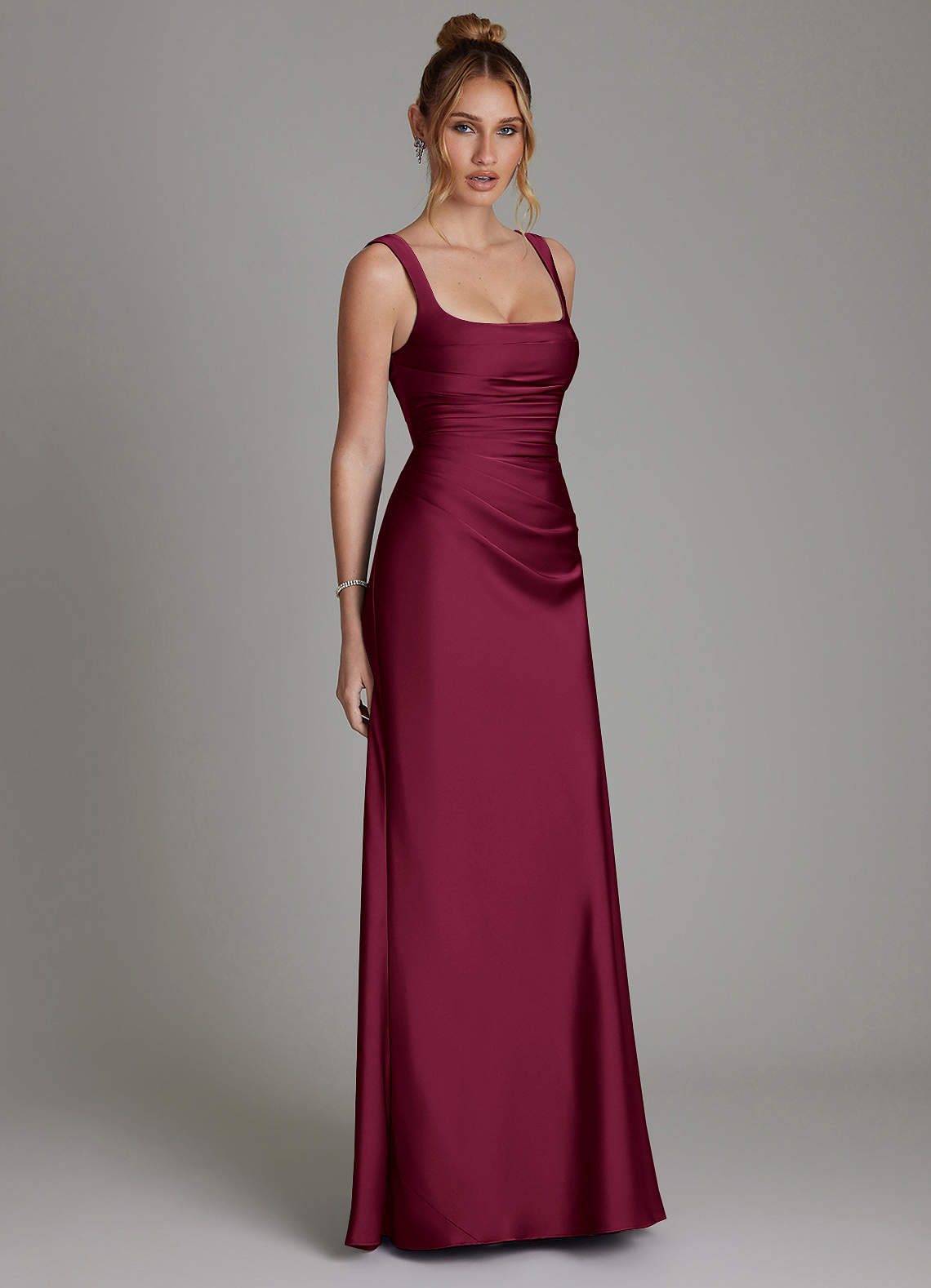 Azazie Agustina Bridesmaid Dresses Burgundy Mermaid Corset Stretch Satin Dress image3