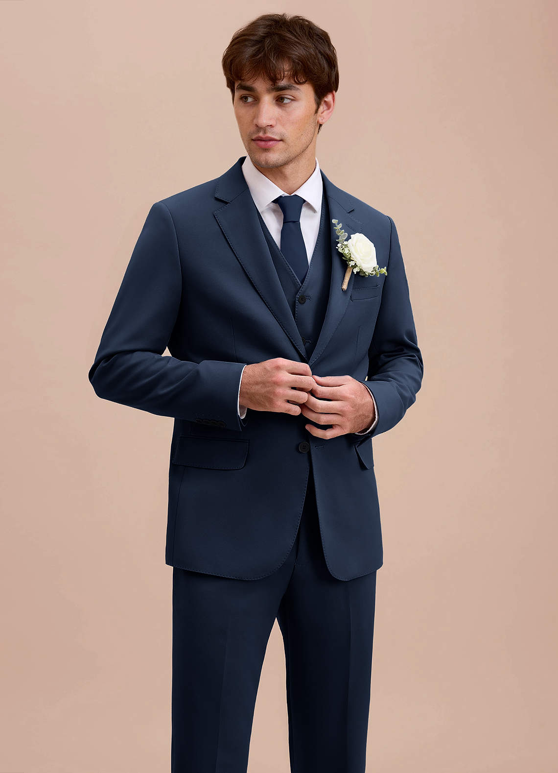 front Ethan Dark Navy Refined Weave 3-piece Suit