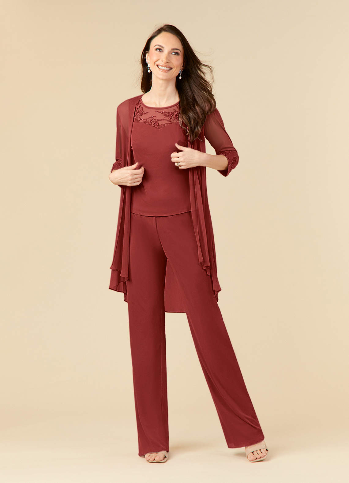 Azazie Frances Mother of the Bride Dresses Rust Jumpsuit/Pantsuit Scoop Mesh Dress image1