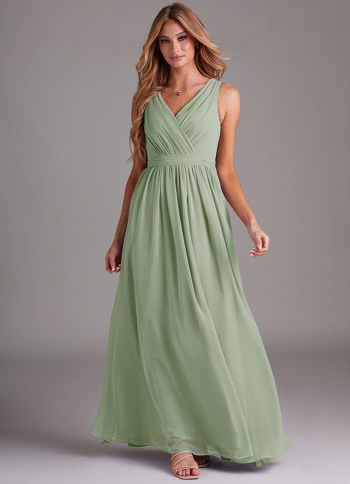 Azazie Kingsley Bridesmaid Dresses Dusty Sage A-Line Lace Chiffon Dress image2