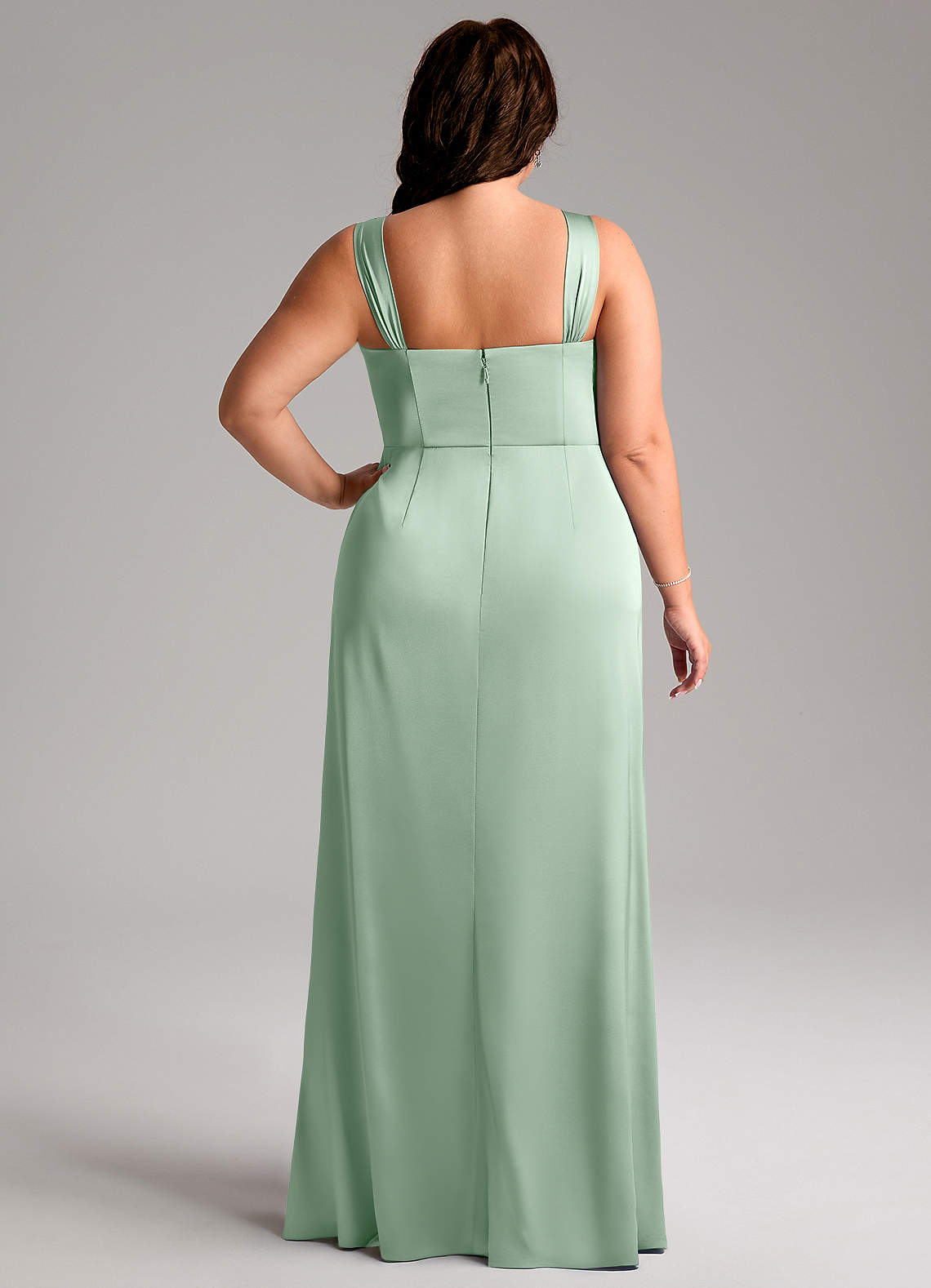 Azazie Denice Bridesmaid Dresses Agave Sheath Pleated Stretch Satin Dress image10