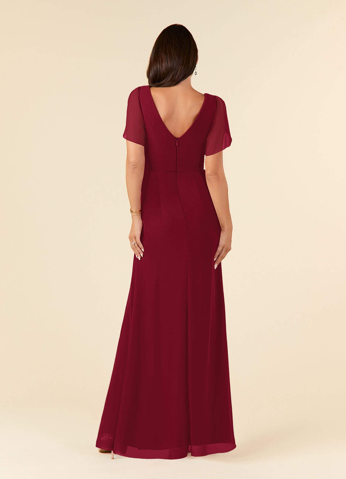 Azazie Marianne Mother of the Bride Dresses Burgundy Sheath V-Neck Pleated Chiffon Dress image1