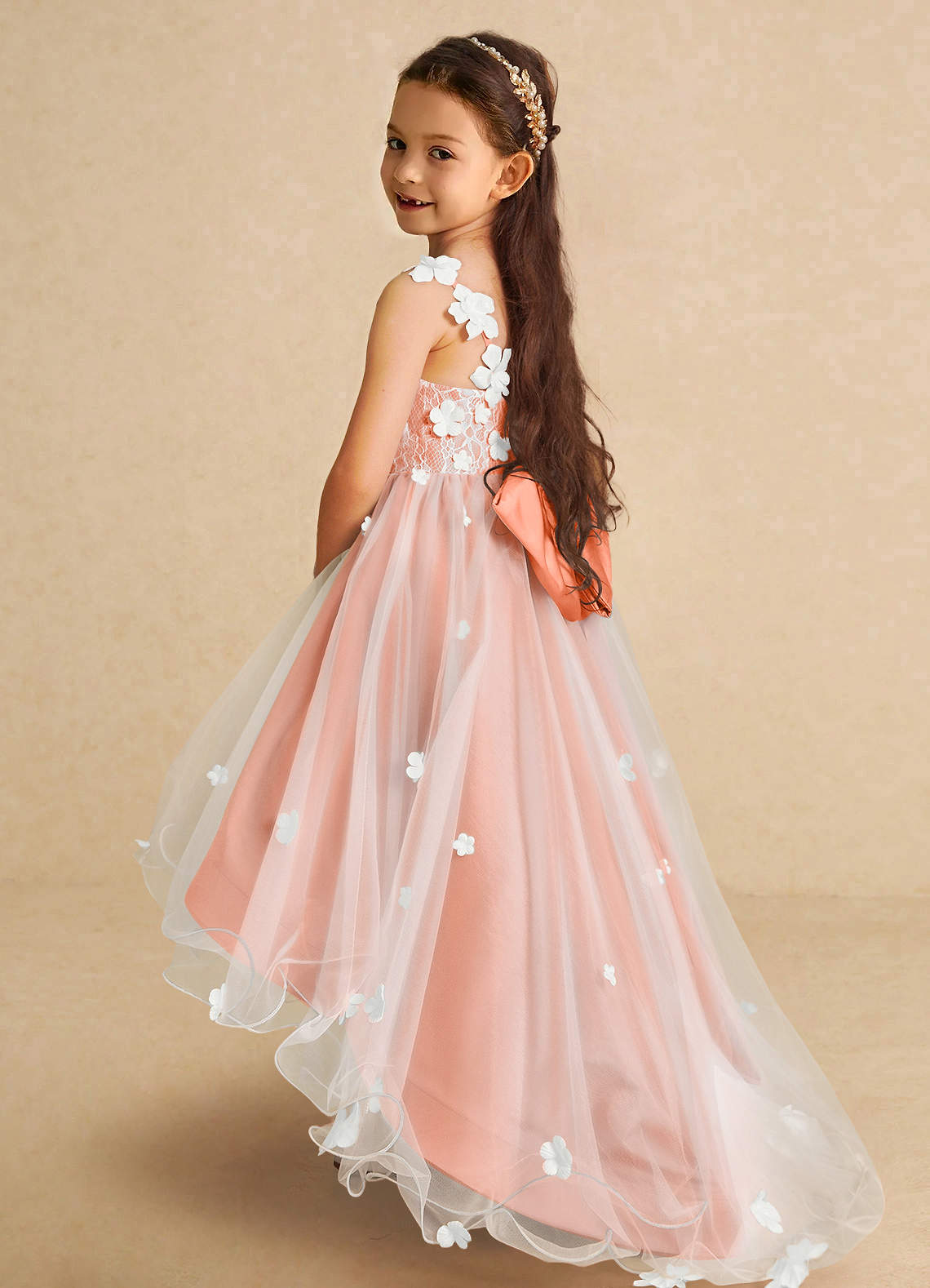 Azazie Celia Flower Girl Dresses Sunset A-Line Lace Tulle Dress image1
