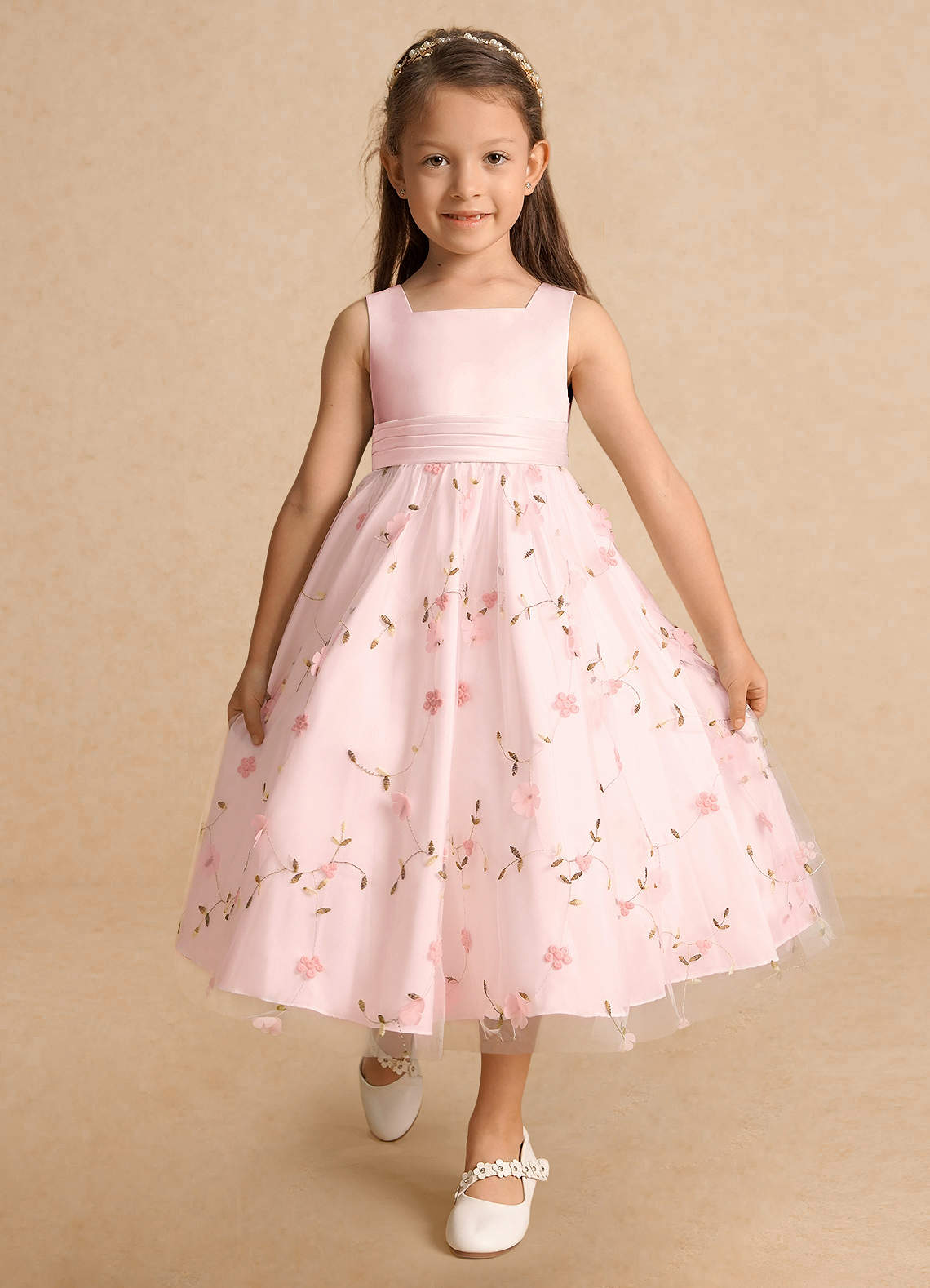 Azazie Pollie Flower Girl Dresses Blushing Pink A-Line Bow Tulle Dress image9