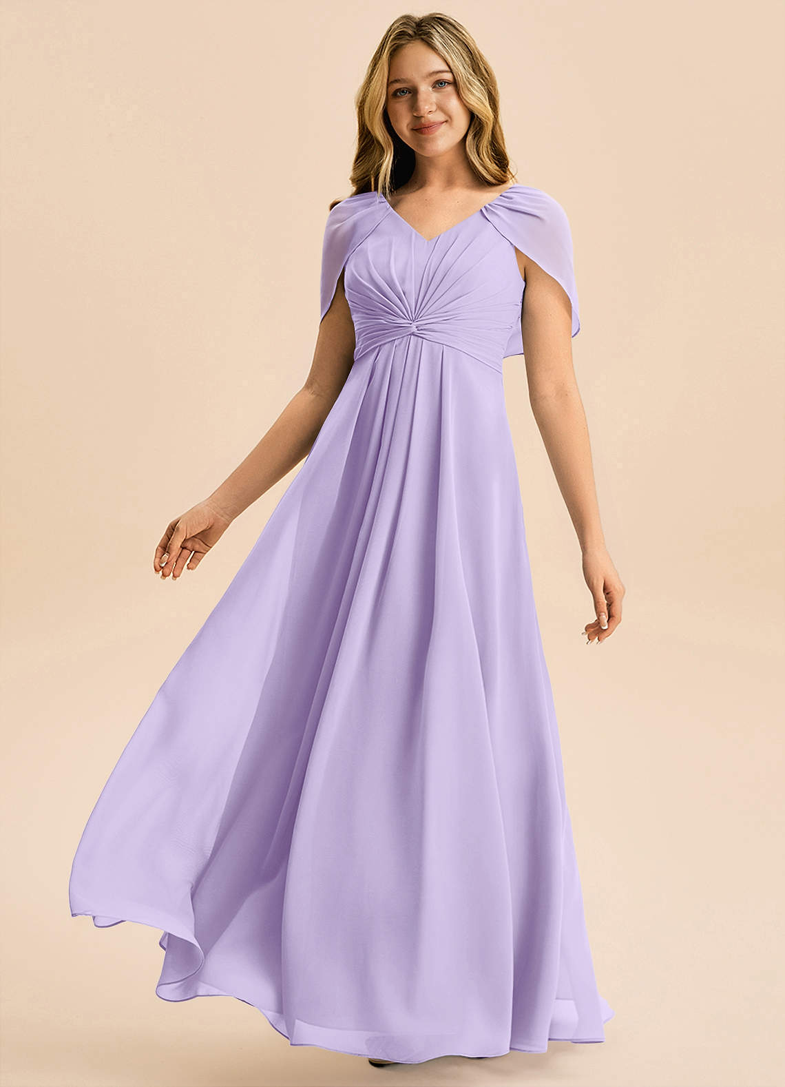 Azazie Emma Junior Robe Trapèze en Mousseline de soie Plissée Lilas image3